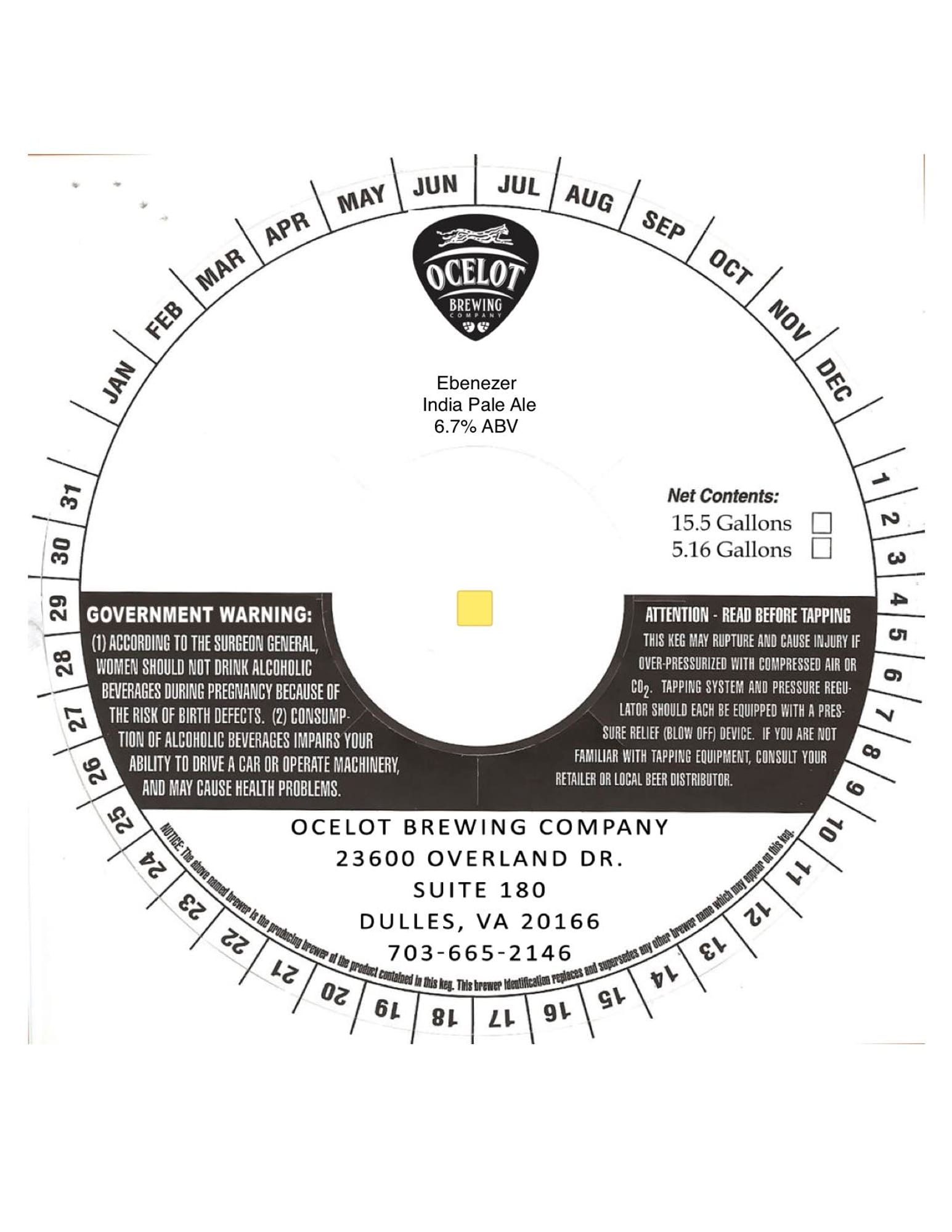 Ebenezer India Pale Ale by Ocelot Brewing Company - beer label