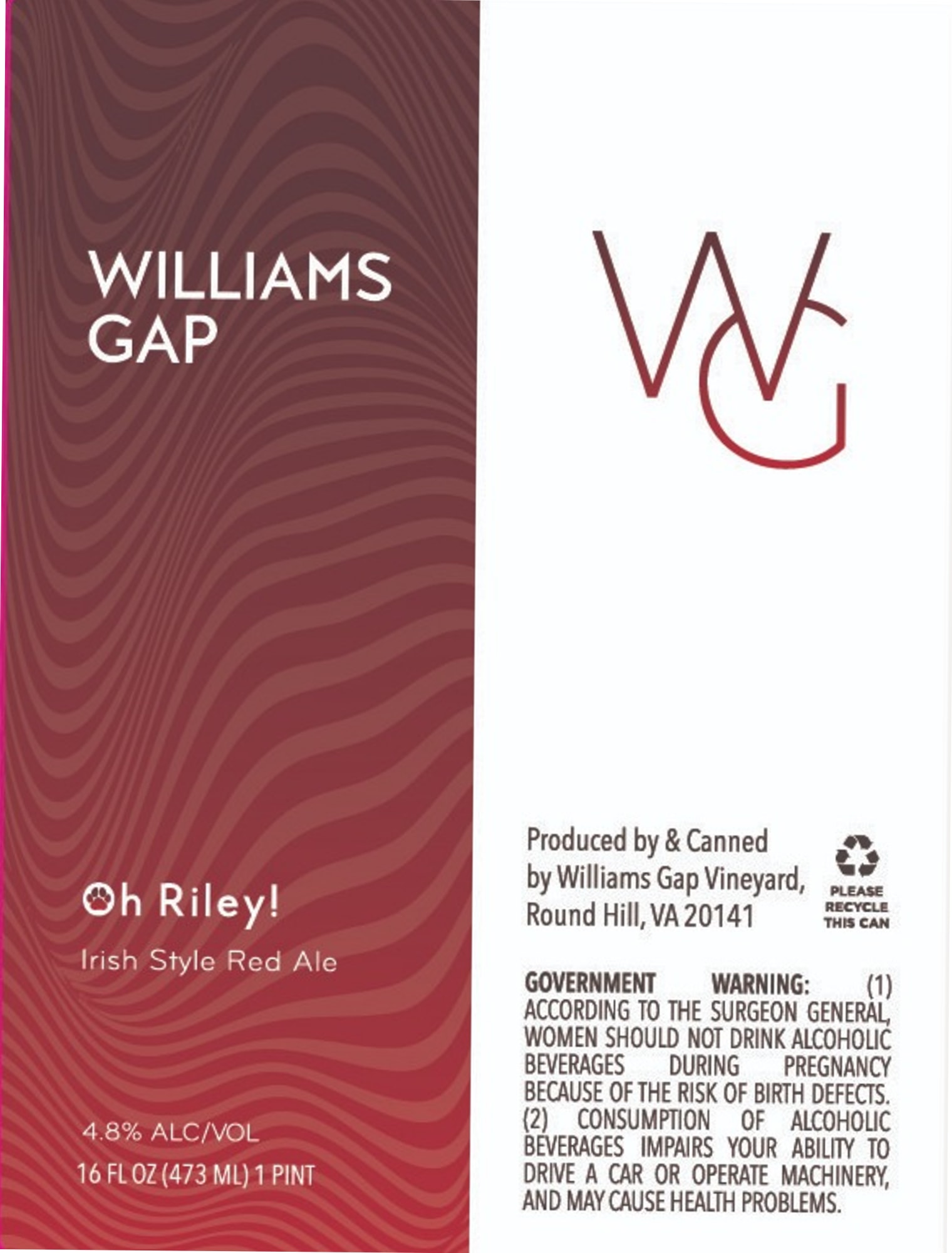 Oh Riley! by Williams Gap Vineyard - beer label