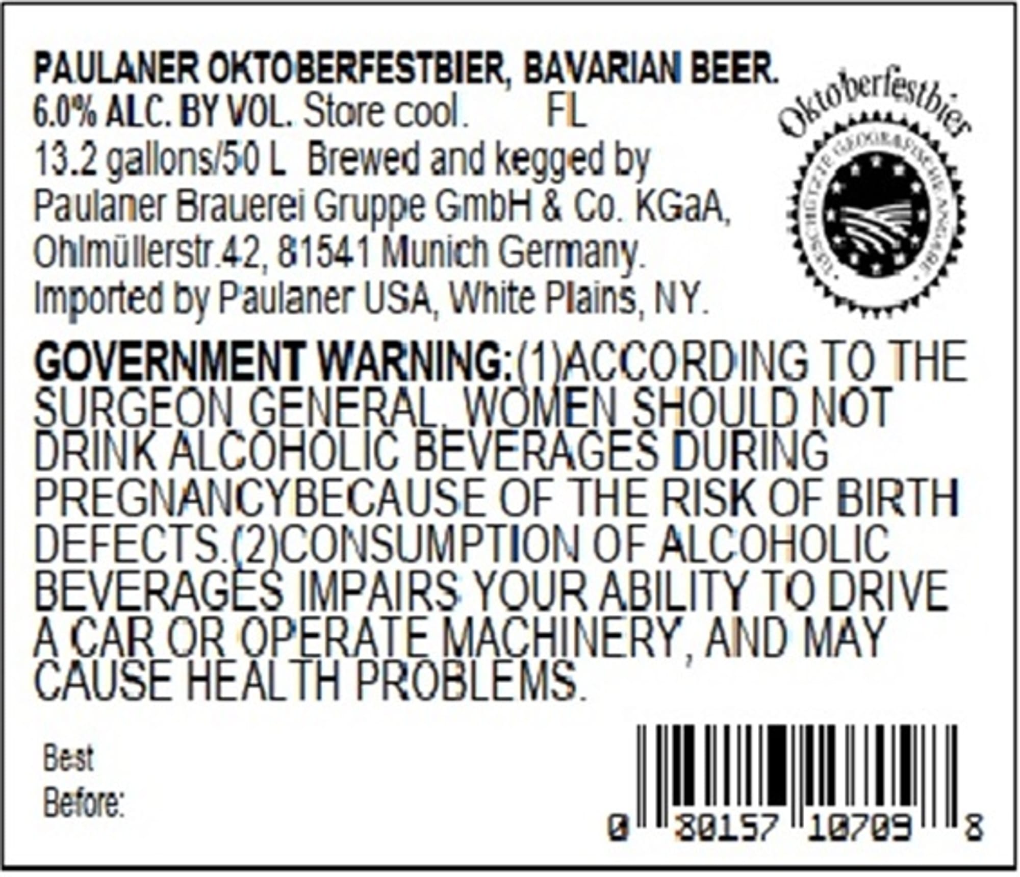 Oktoberfest Bier by Paulaner - beer label