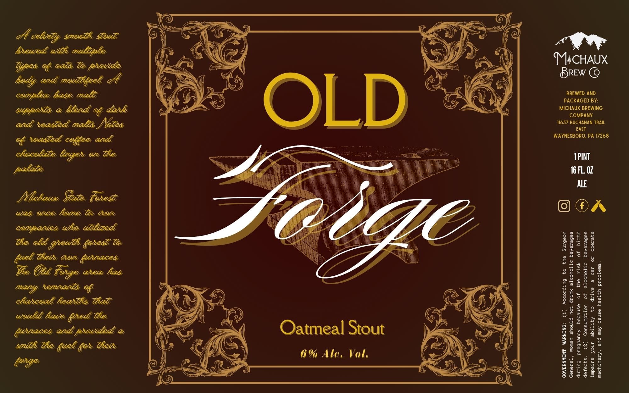Old Forge Oatmeal Stout by Michaux Brewing Company - beer label