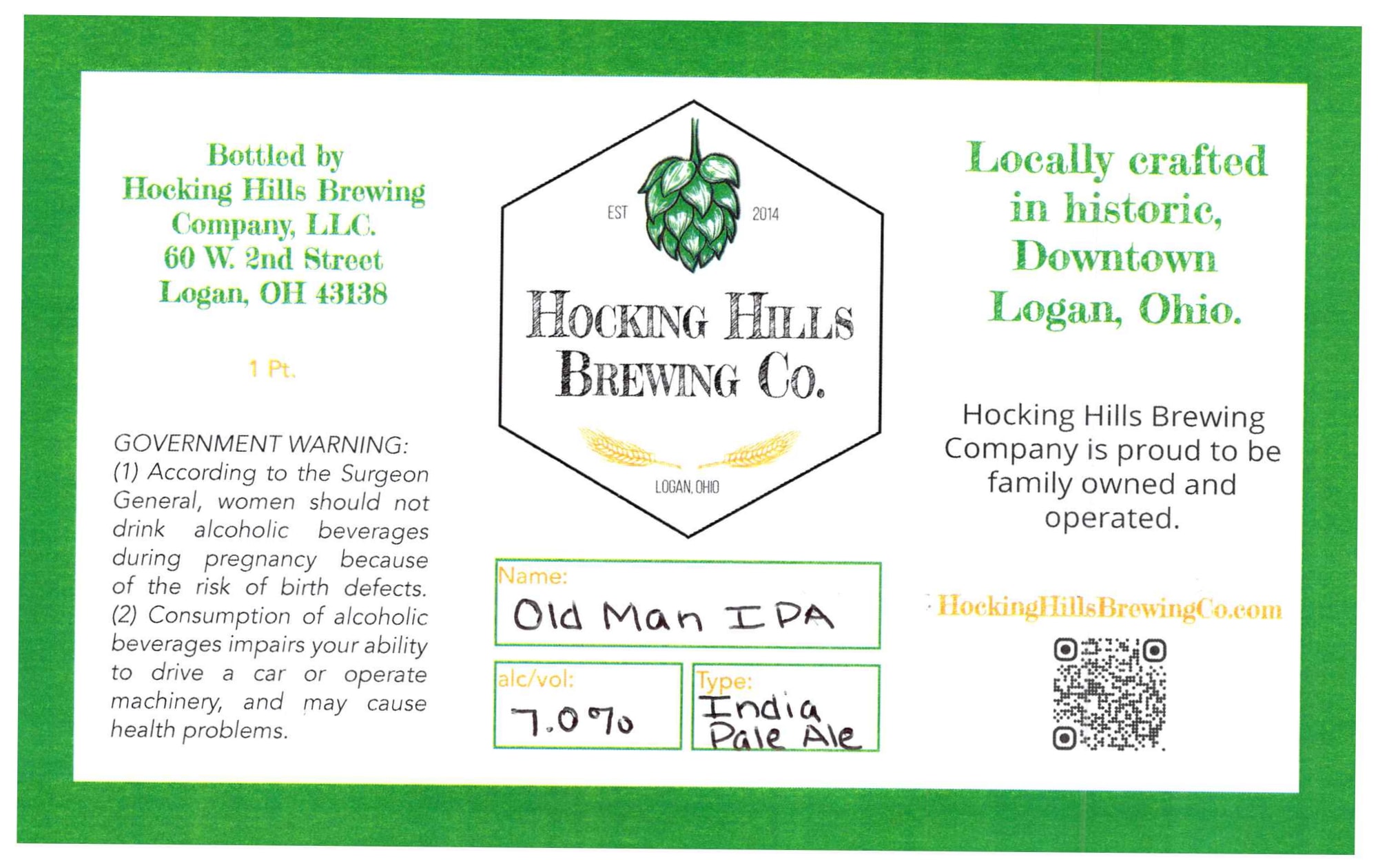 Old Man IPA by Hocking Hills Brewing Company - beer label