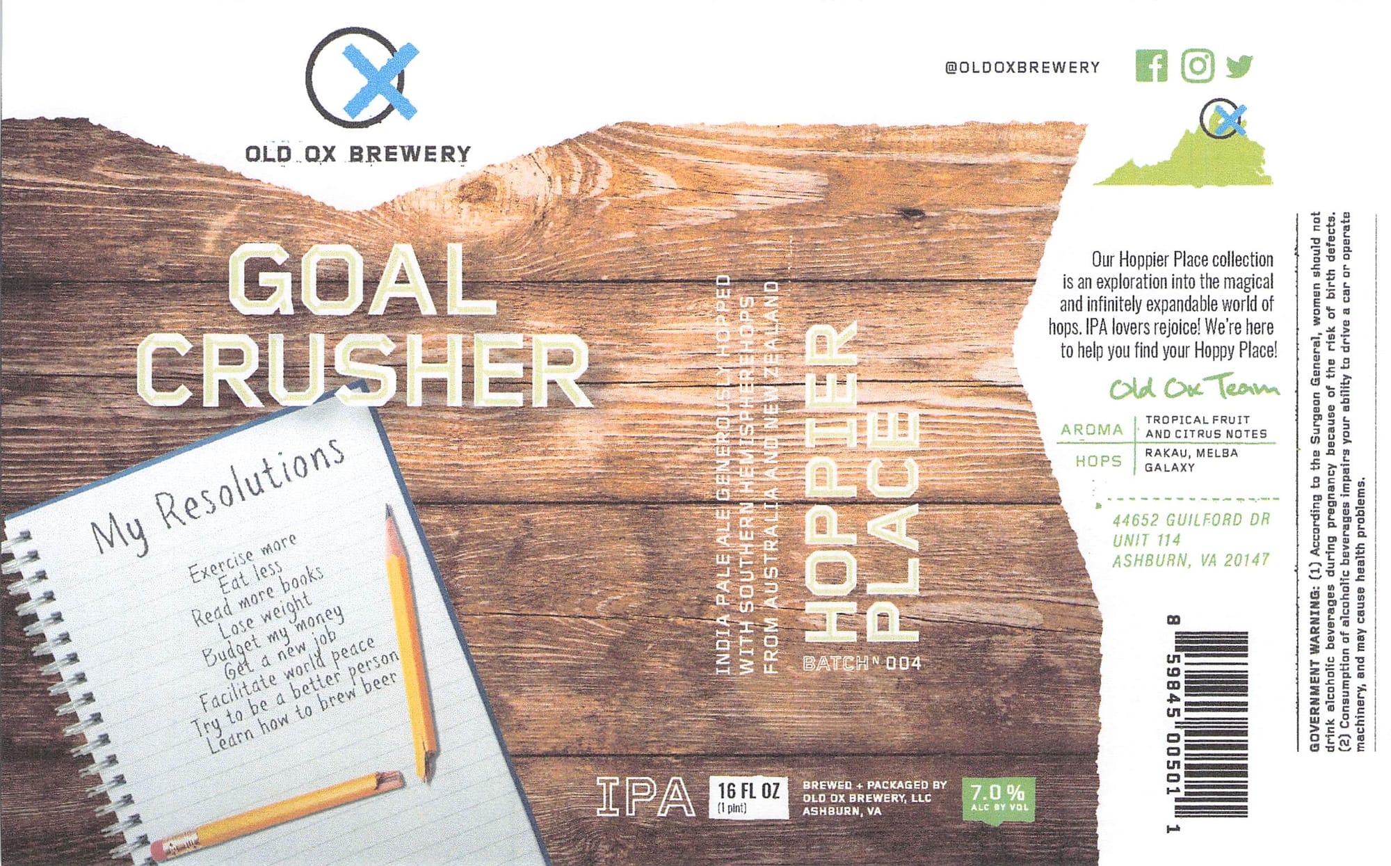 Goal Crusher by Old Ox Brewery - beer label