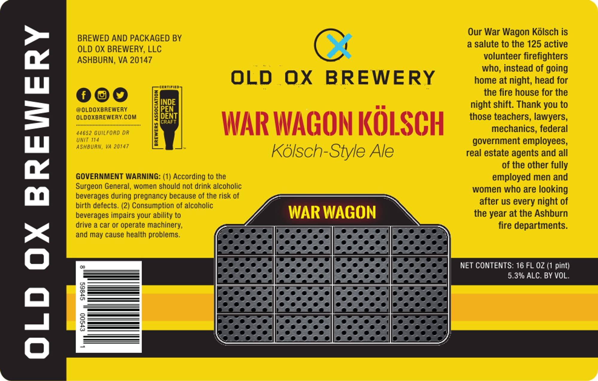 War Wagon Kölsch by Old Ox Brewery - beer label