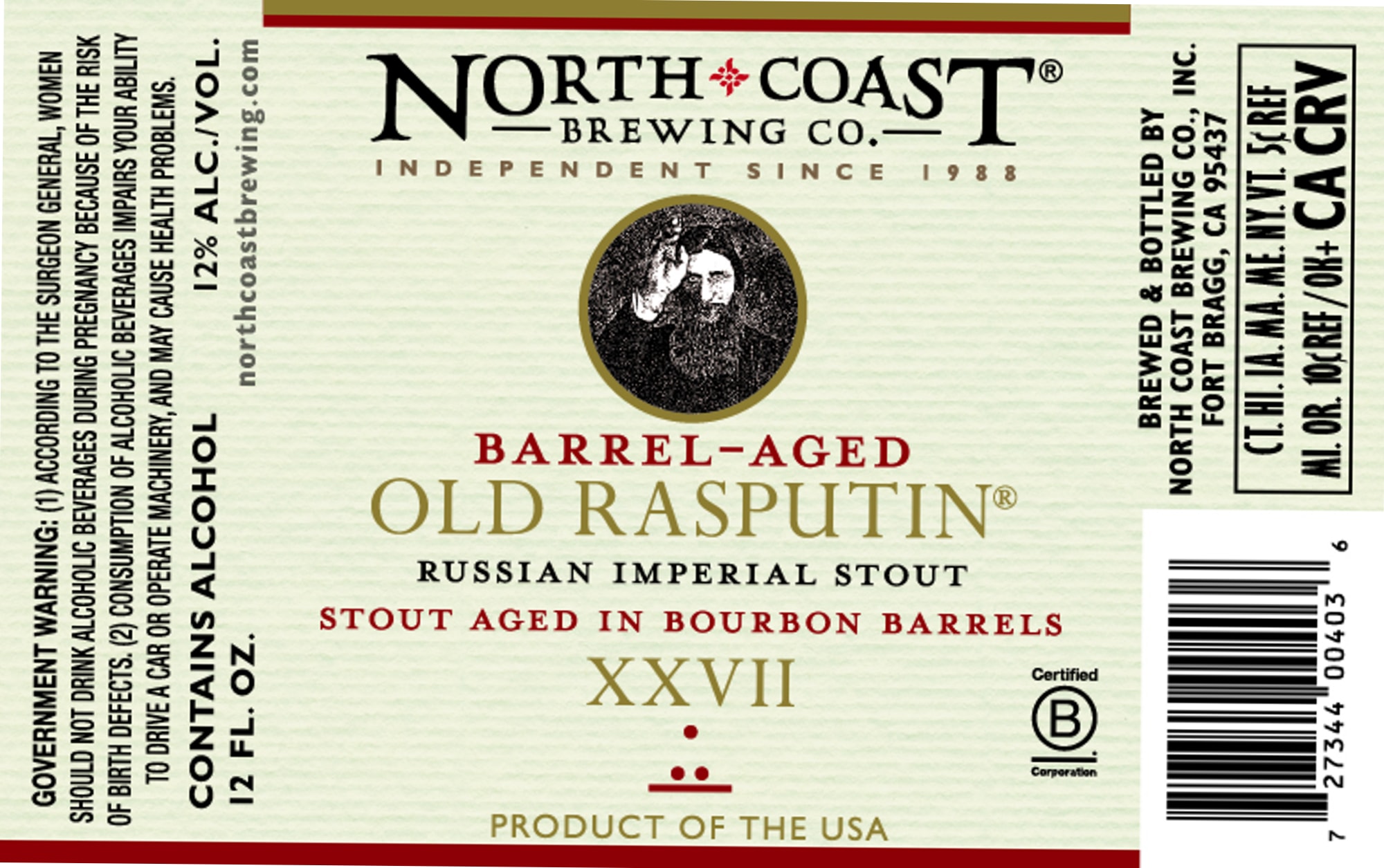 Old Rasputin Barrel-Aged XXVll by North Coast Brewing Co. - beer label