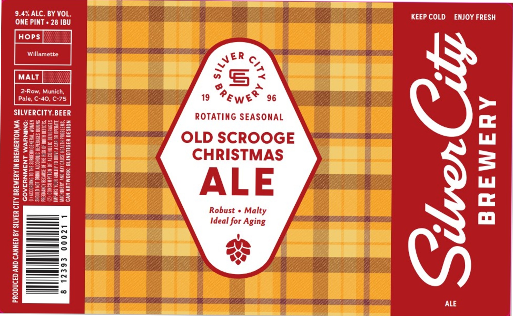 Old Scrooge Christmas Ale by Silver City Brewery - beer label