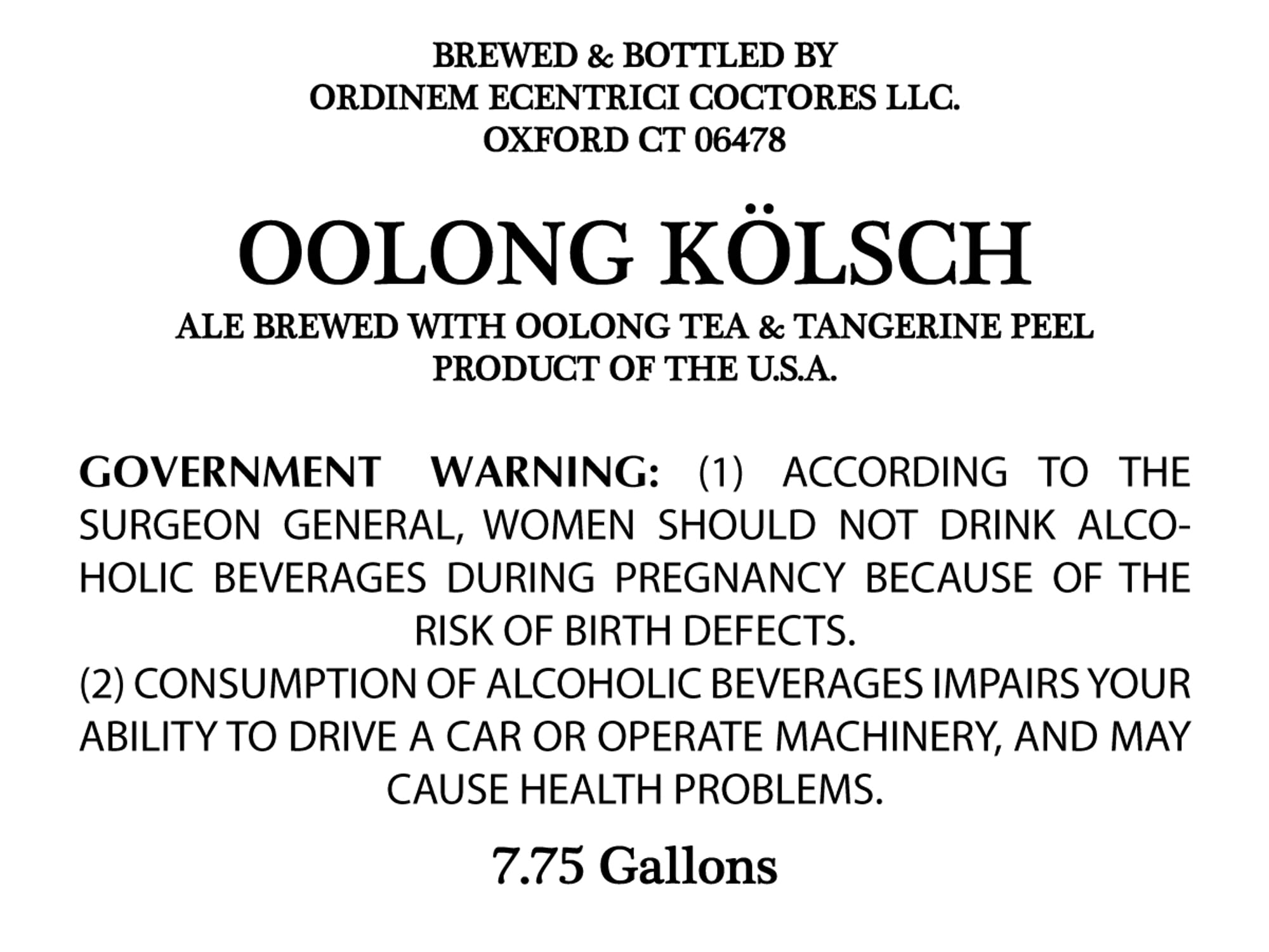 Oolong Kölsch by Ordinem Eccentrici Coctores LLC - beer label