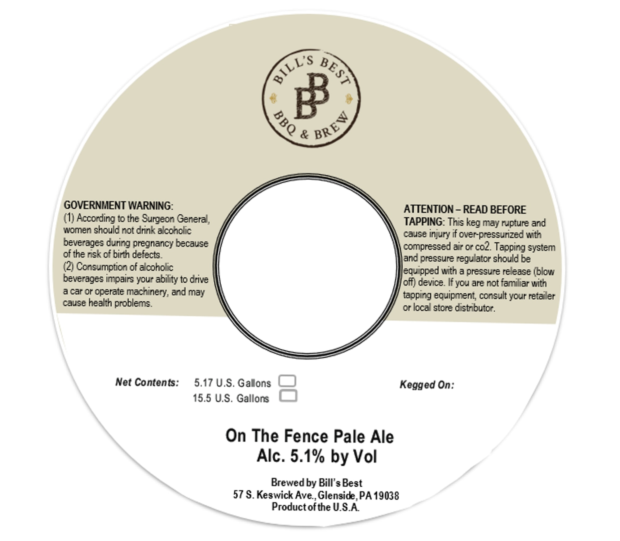 On The Fence Pale Ale by Bill’s Best BBQ & Brew - beer label