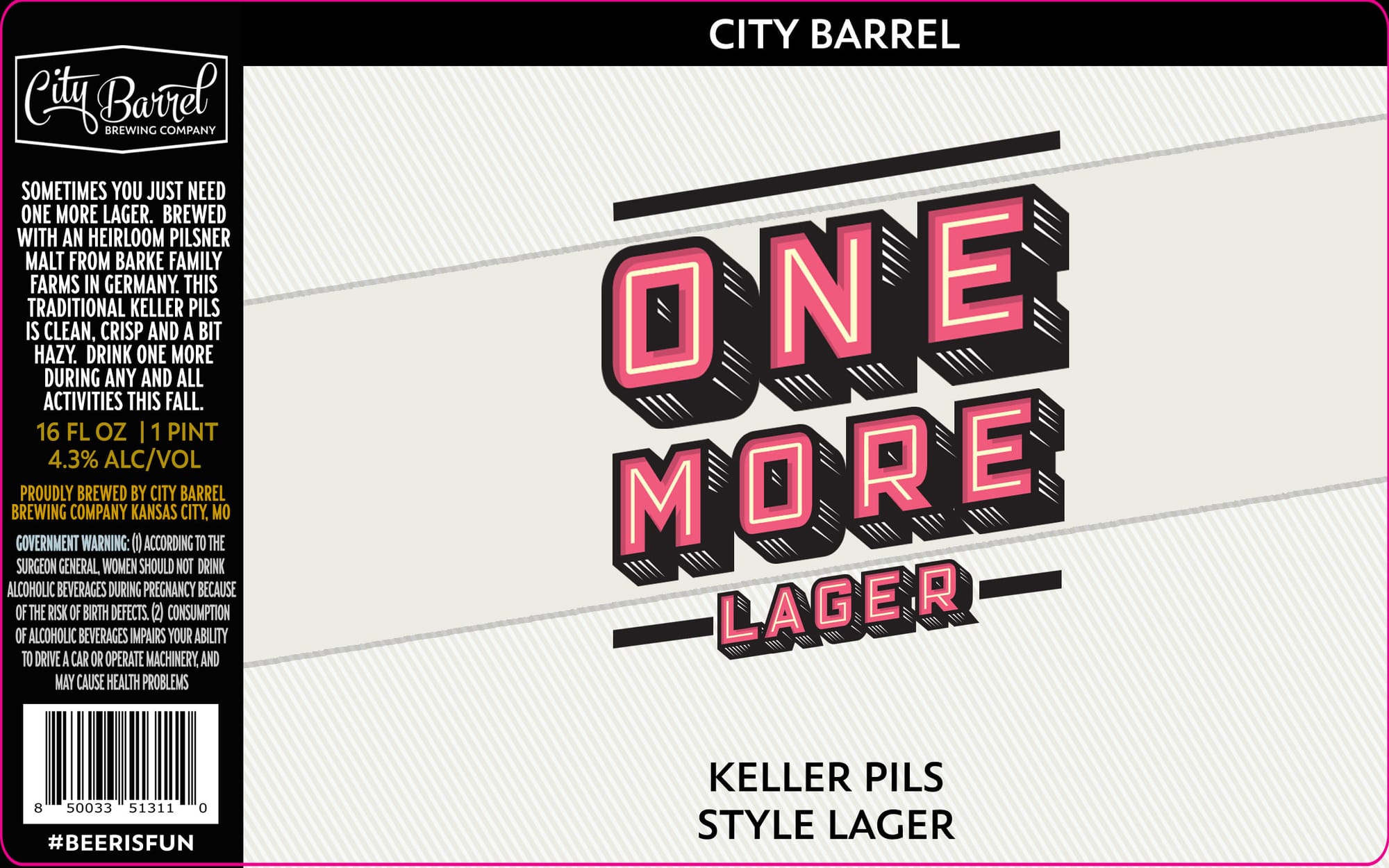 One More Lager by City Barrel Brewing Company - beer label
