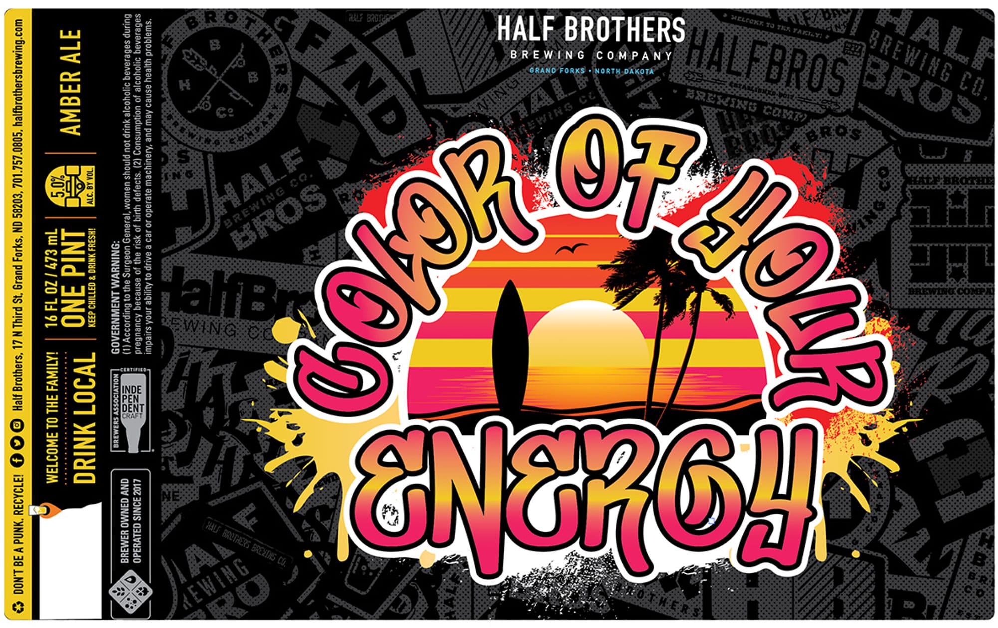 One Pint of Energy by Half Brothers Brewing Company - beer label