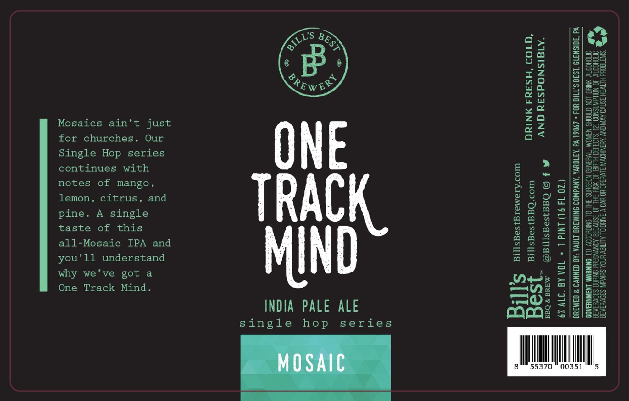 One Track Mind by Bill’s Best Brewery - beer label