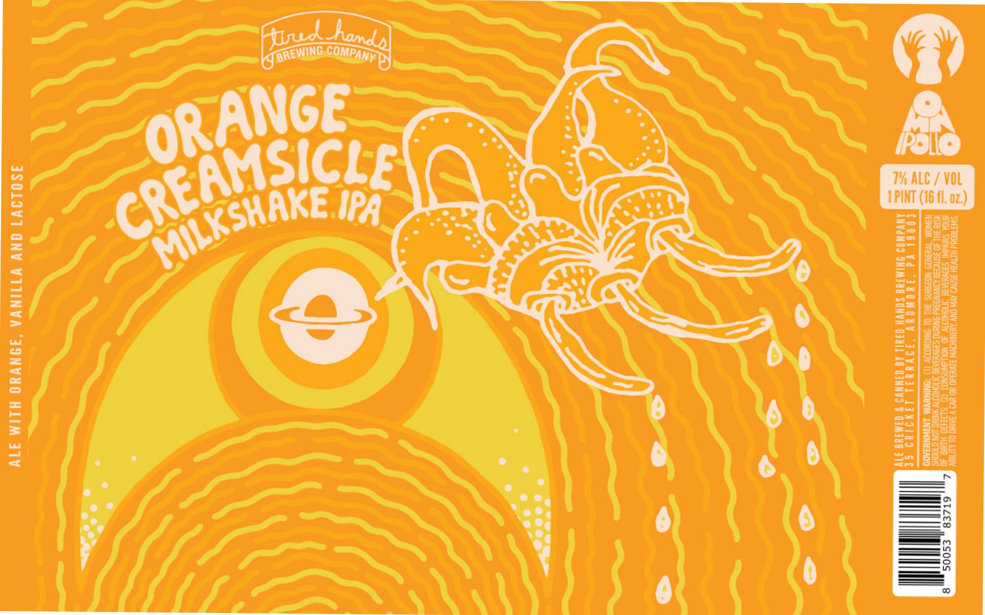 Orange Creamsicle Milkshake IPA by Tired Hands Brewing Company - beer label
