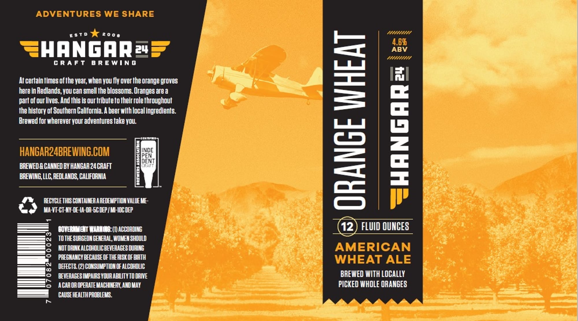 Orange Wheat by Hangar 24 Brewing - beer label