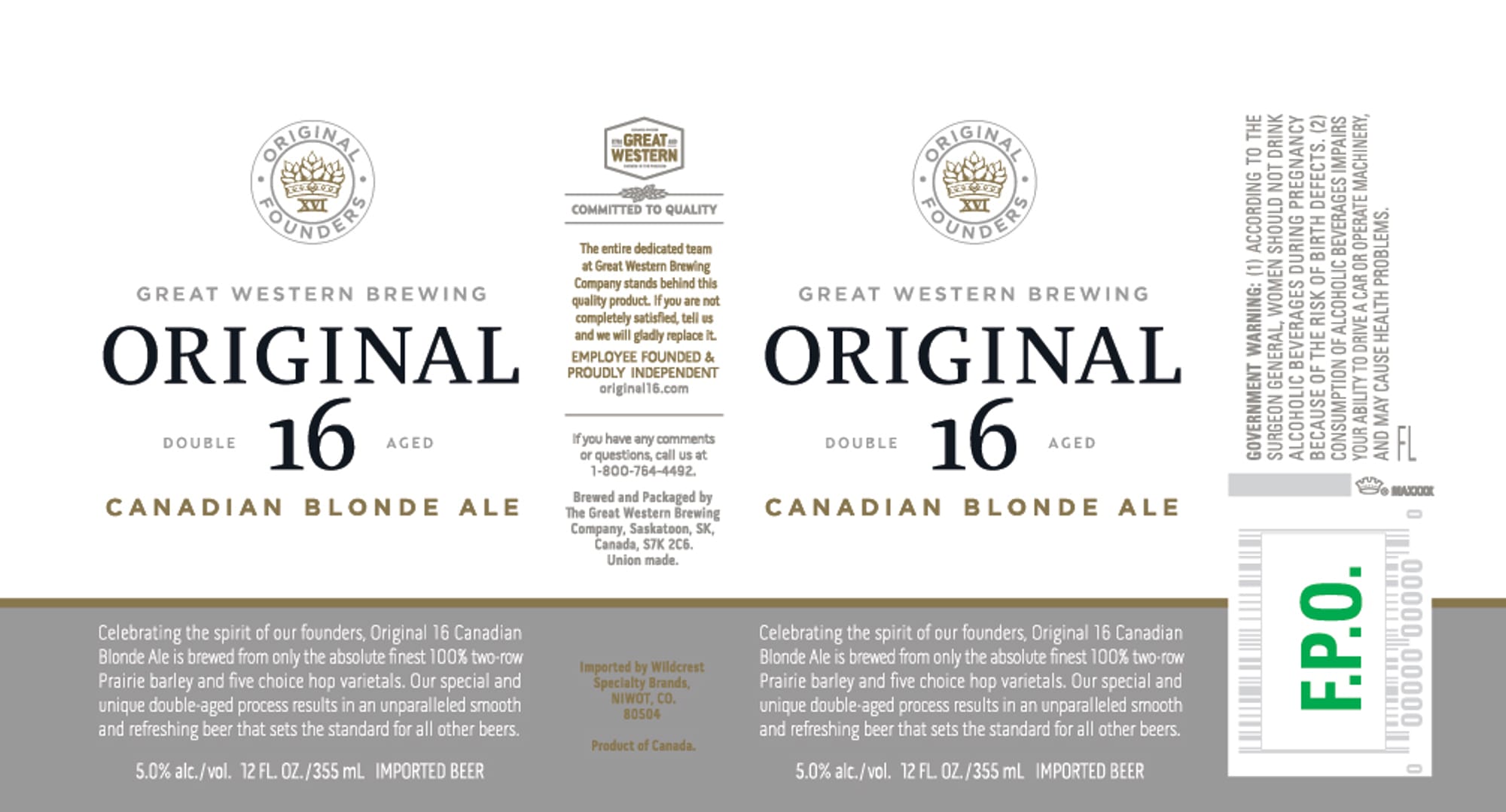 Original 16 by Great Western Brewing - beer label