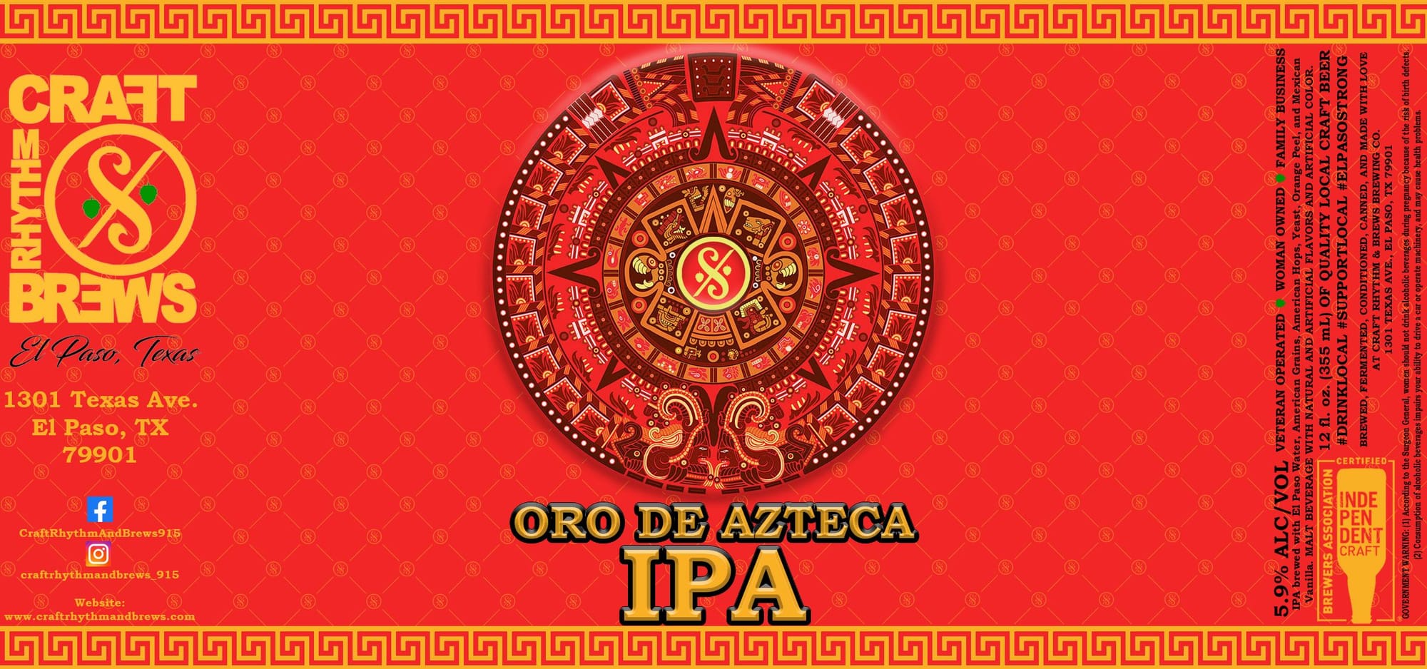 Oro de Azteca IPA by Craft Rhythm Brews - beer label