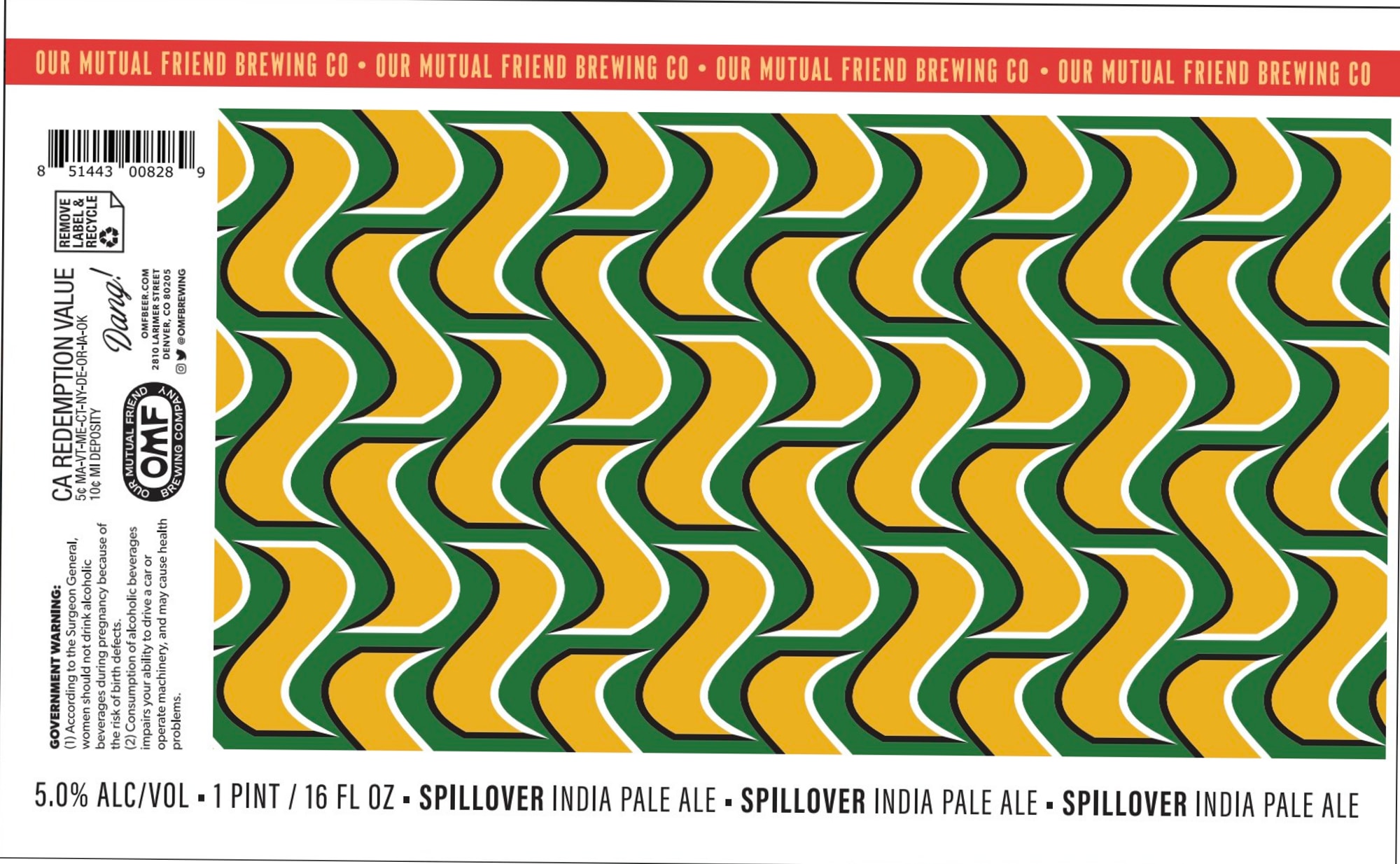 Spillover India Pale Ale by Our Mutual Friend Brewing Co. - beer label