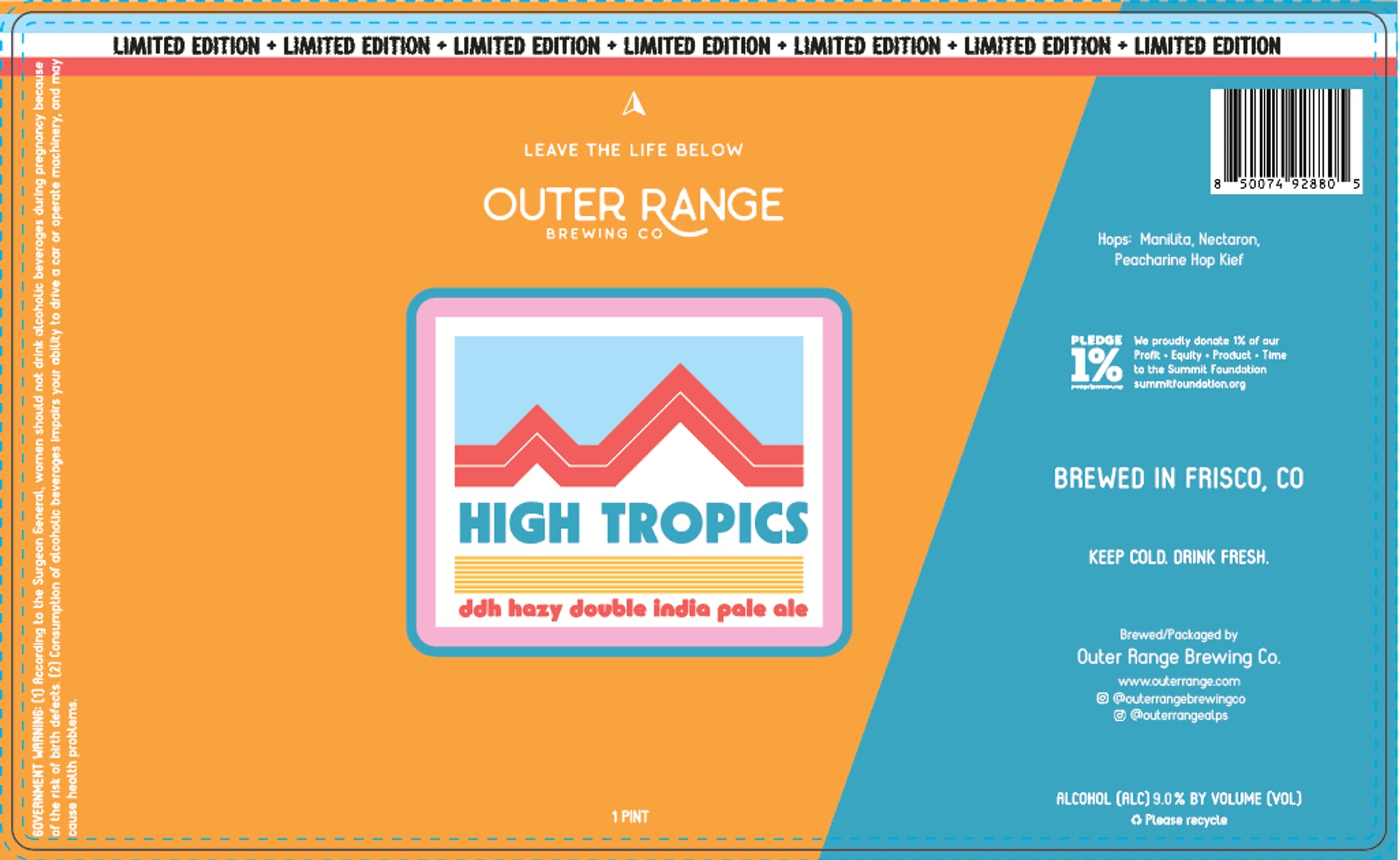 High Tropics by Outer Range Brewing Co. - beer label