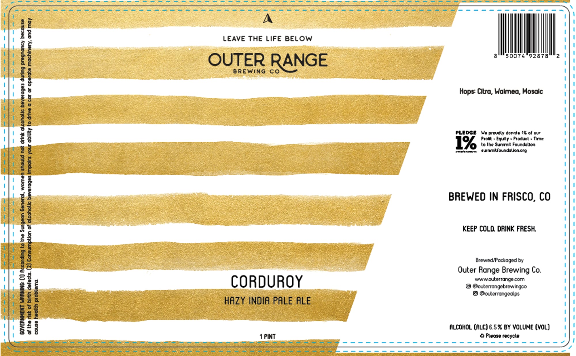 Corduroy by Outer Range Brewing Co. - beer label