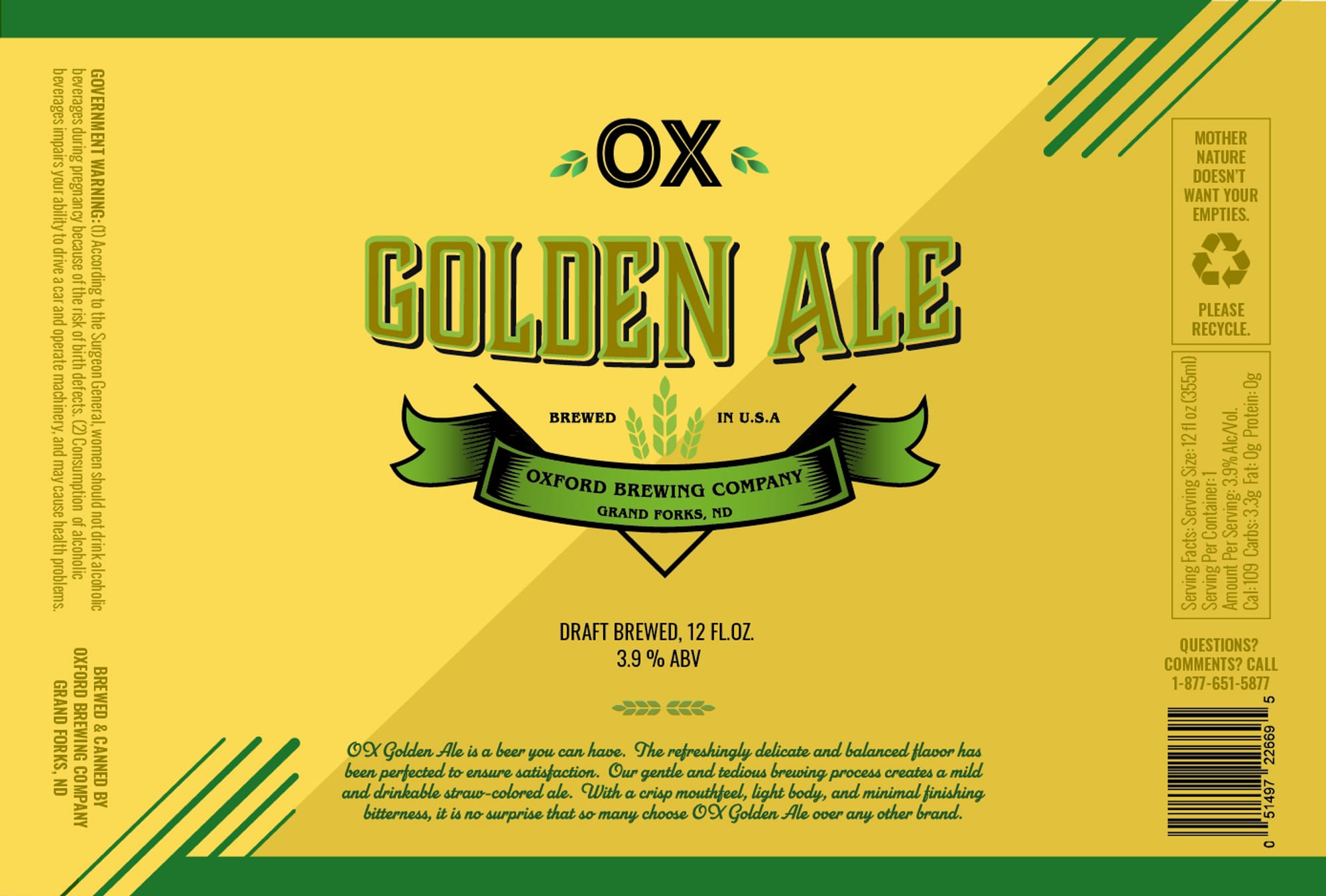 Golden Ale by Oxford Brewing Company - beer label