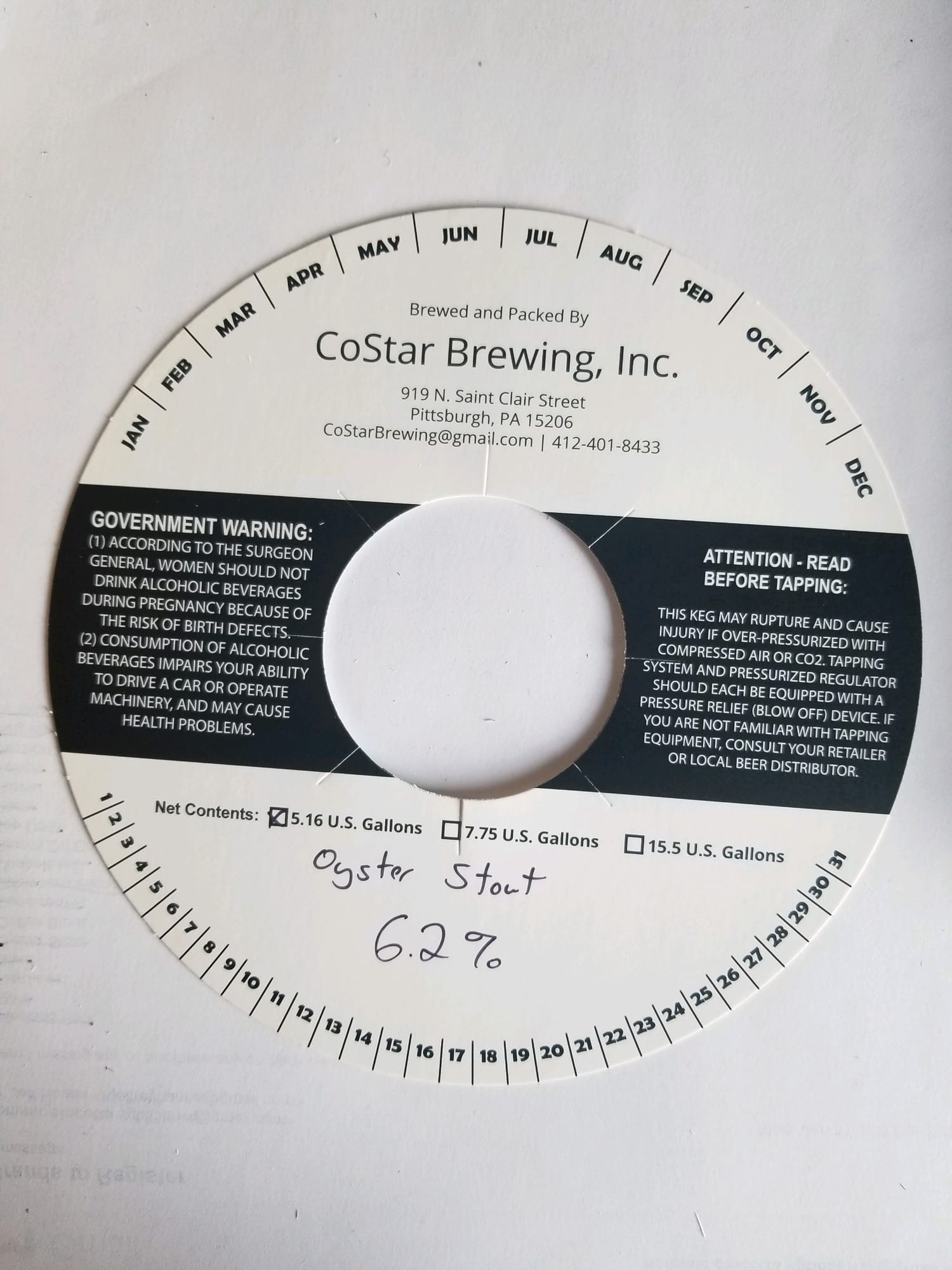 Oyster Stout by CoStar Brewing, Inc. - beer label