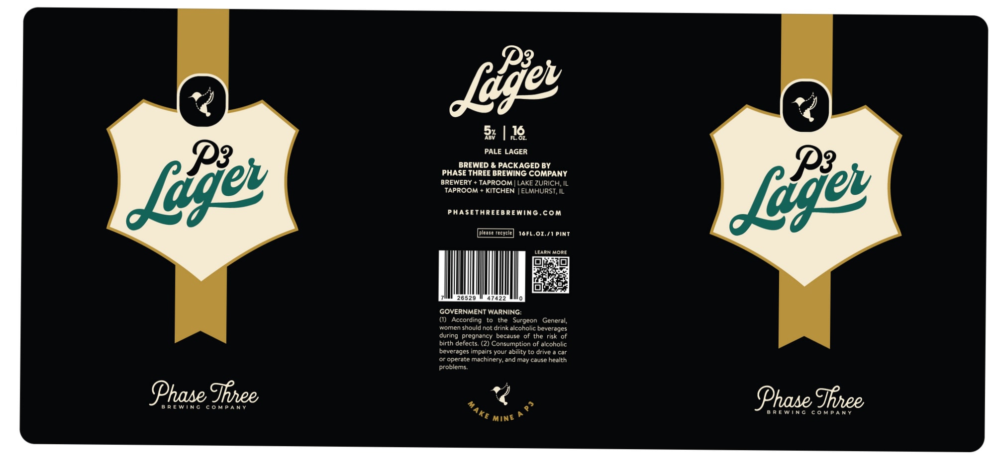 P3 Lager by Phase Three Brewing Company - beer label