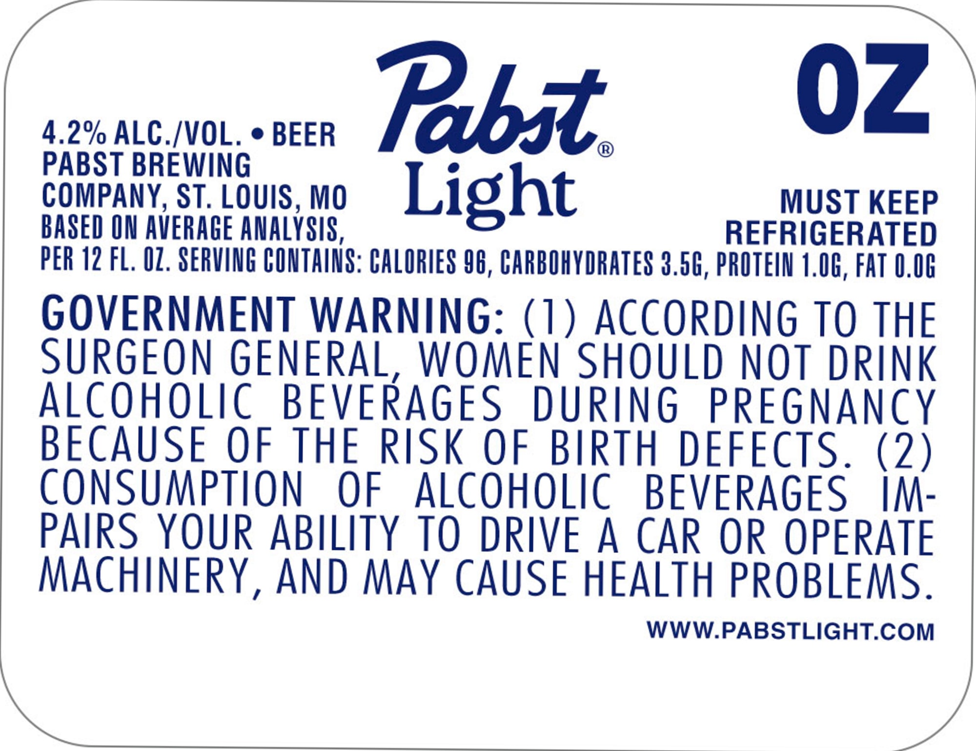 Pabst Light by Pabst Brewing Company - beer label
