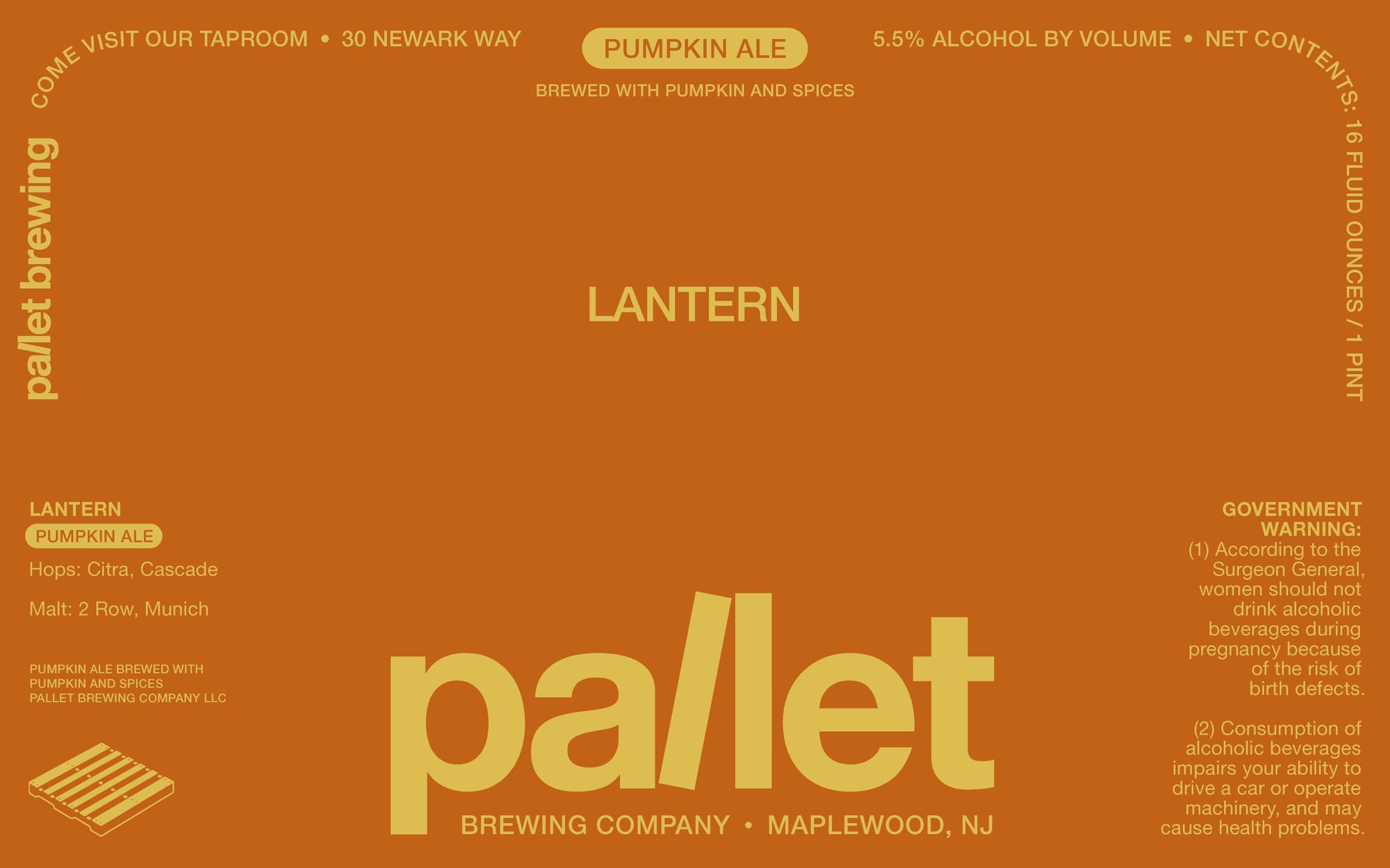 Lantern Pumpkin Ale by Pallet Brewing Company - beer label