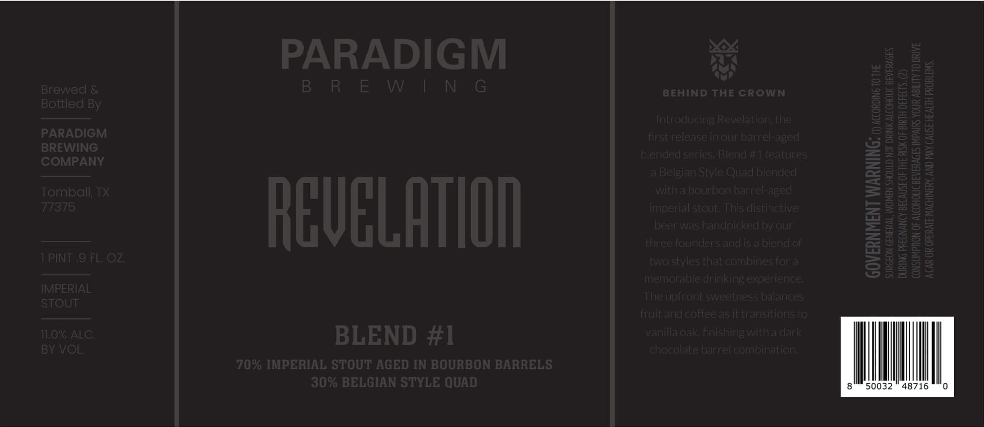 Revelation Blend #1 by Paradigm Brewing Company - beer label
