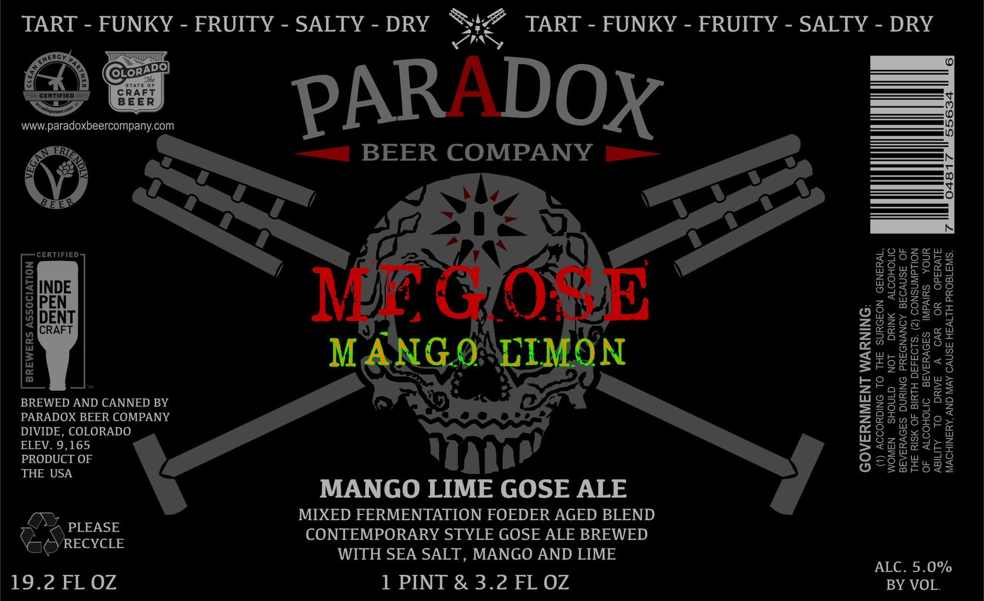 MGCose Mango Limon by Paradox Beer Company - beer label