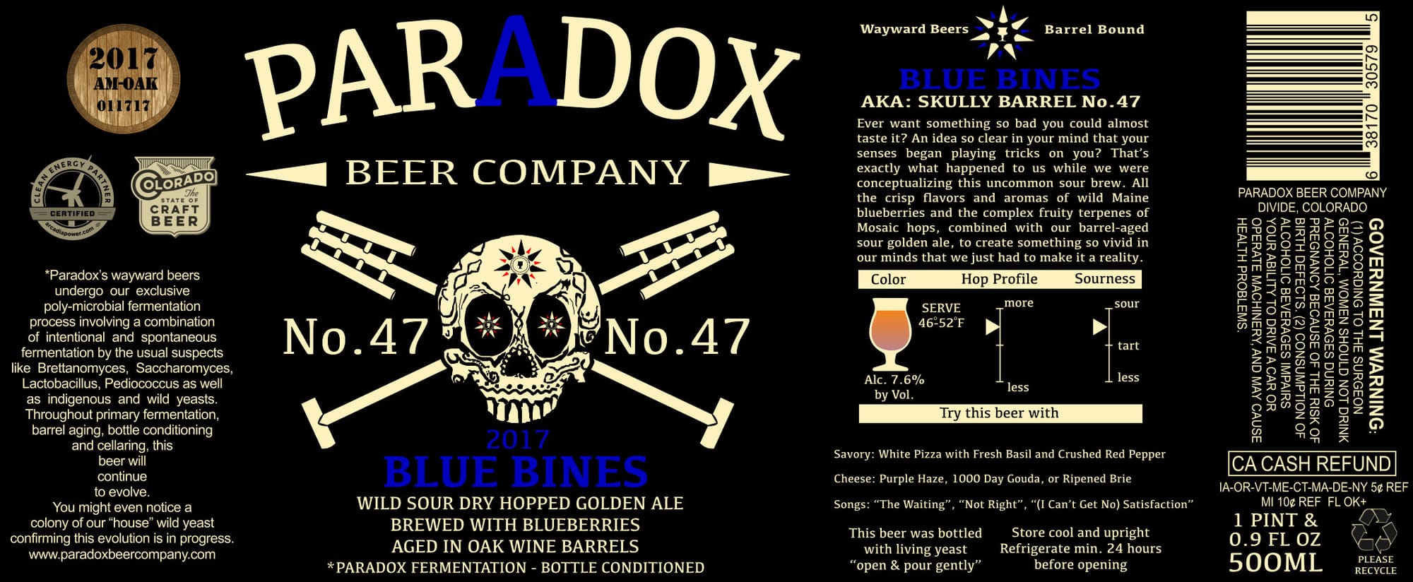 Blue Bines by Paradox Beer Company - beer label