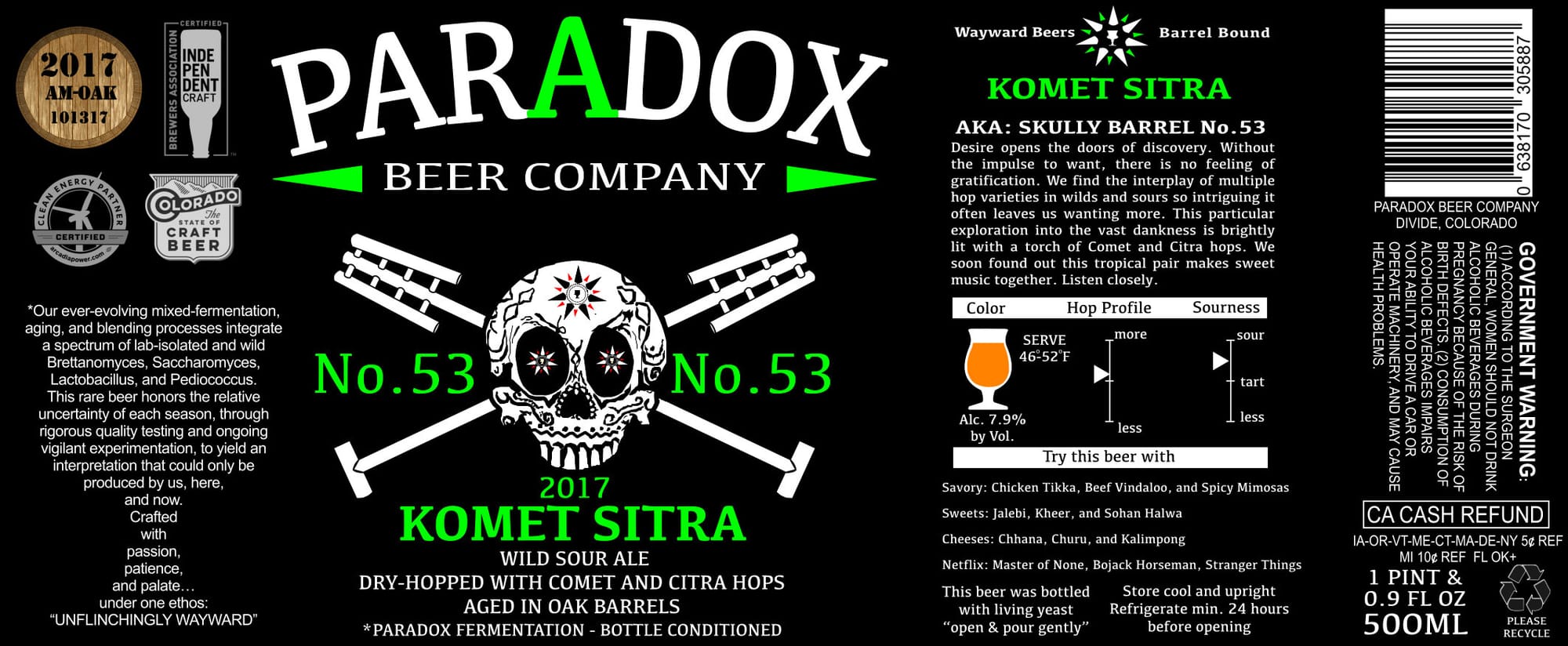 Paradox No. 53 Komet Sitra by Wayward Beer Company - beer label