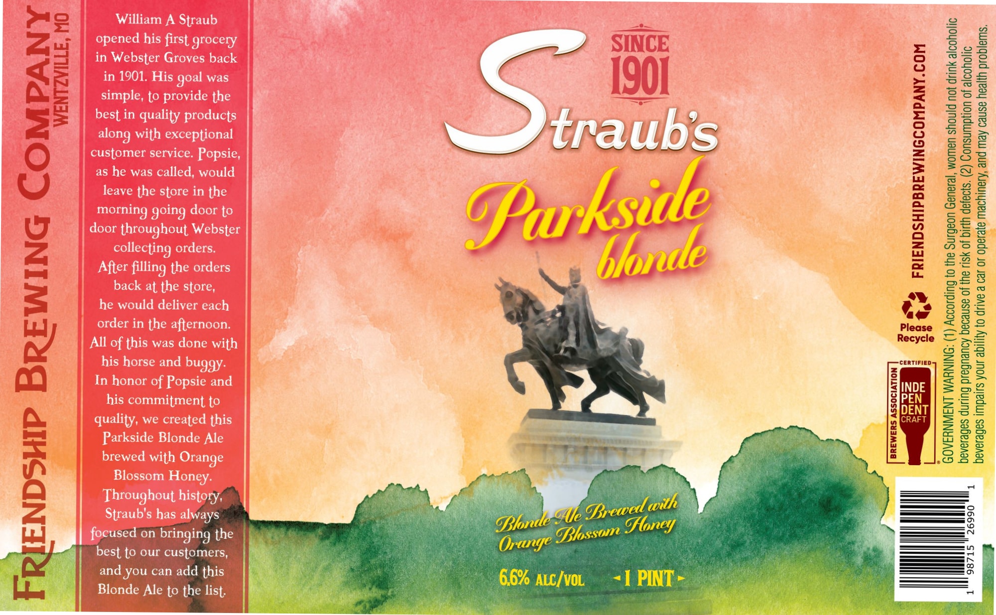 Parkside Blonde Ale by Straub Brewing Company - beer label