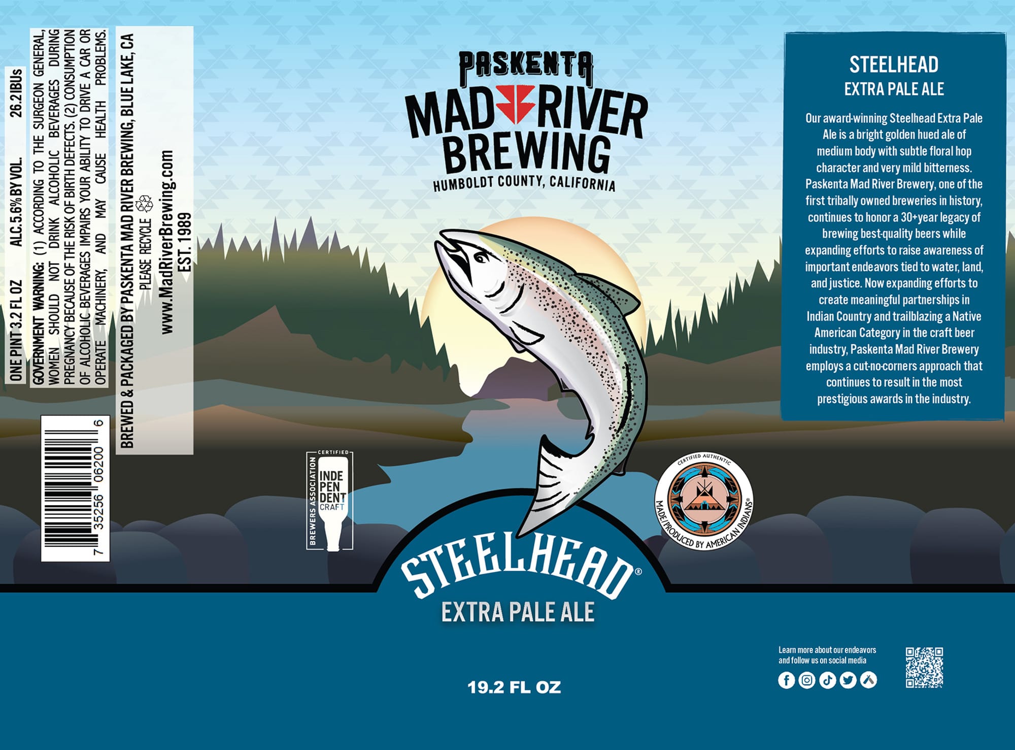 Steelhead Extra Pale Ale by Mad River Brewing - beer label