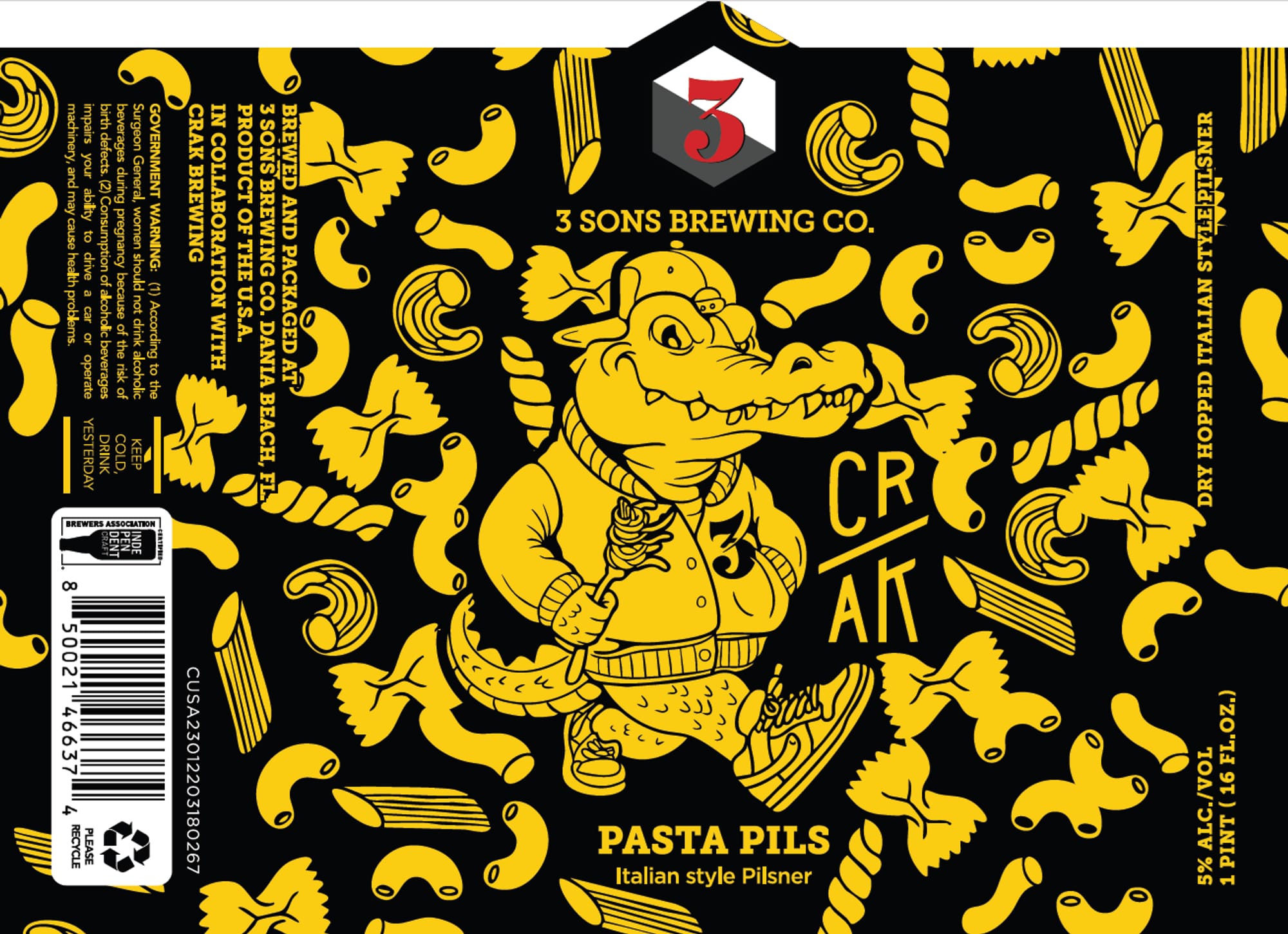 Pasta Pils by 3 Sons Brewing Co. - beer label