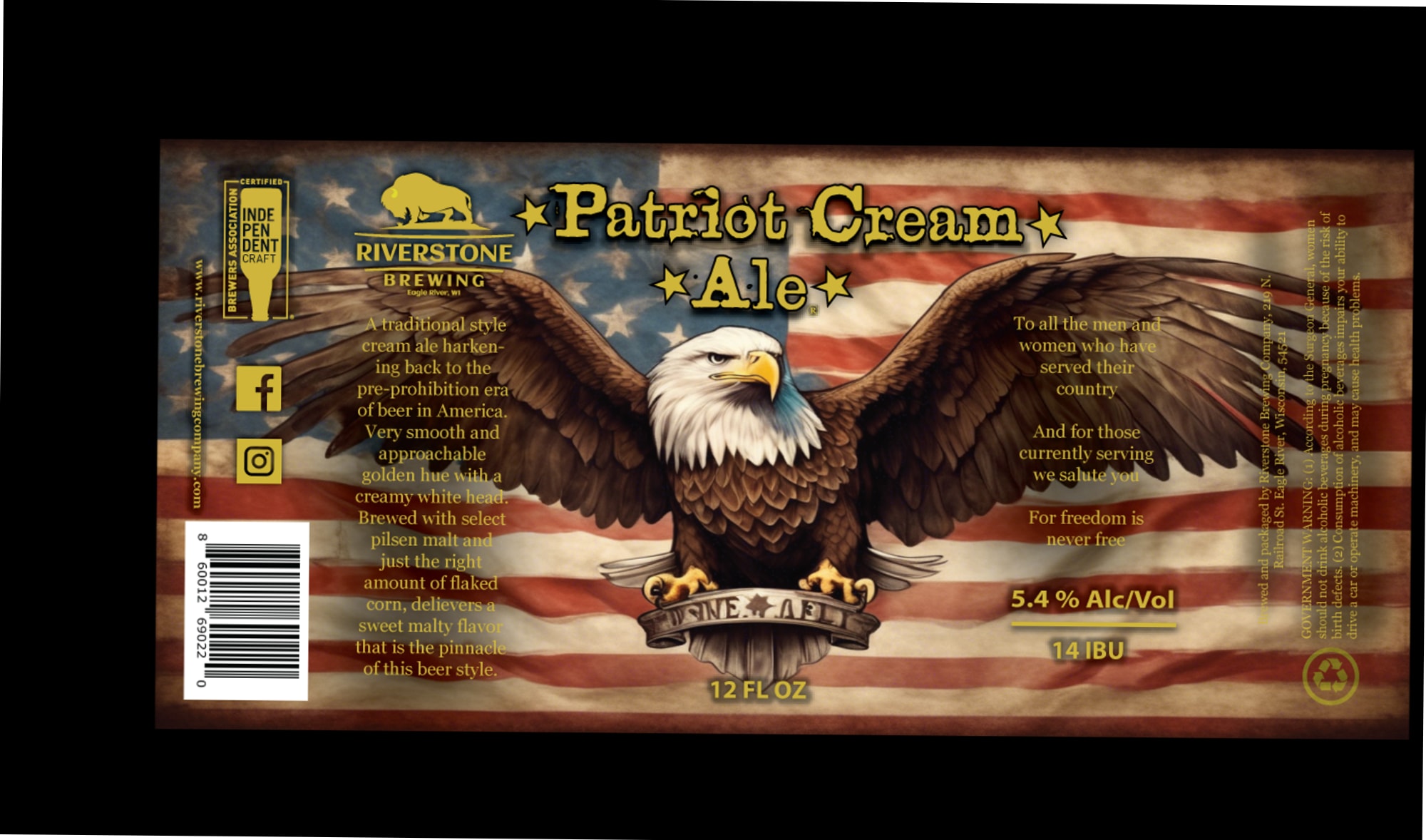 Patriot Cream Ale by Riverstone Brewing - beer label