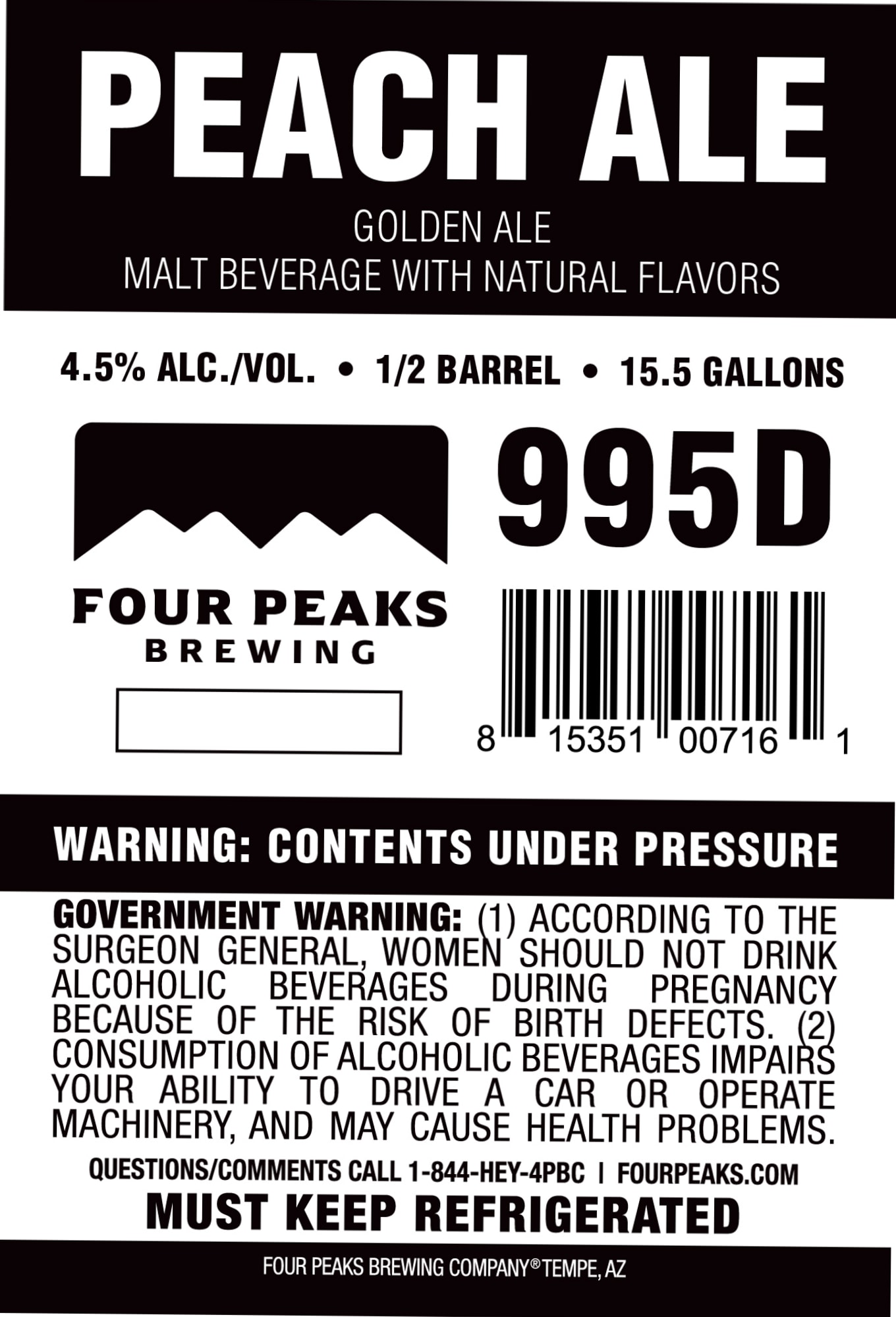 Peach Ale by Four Peaks Brewing - beer label