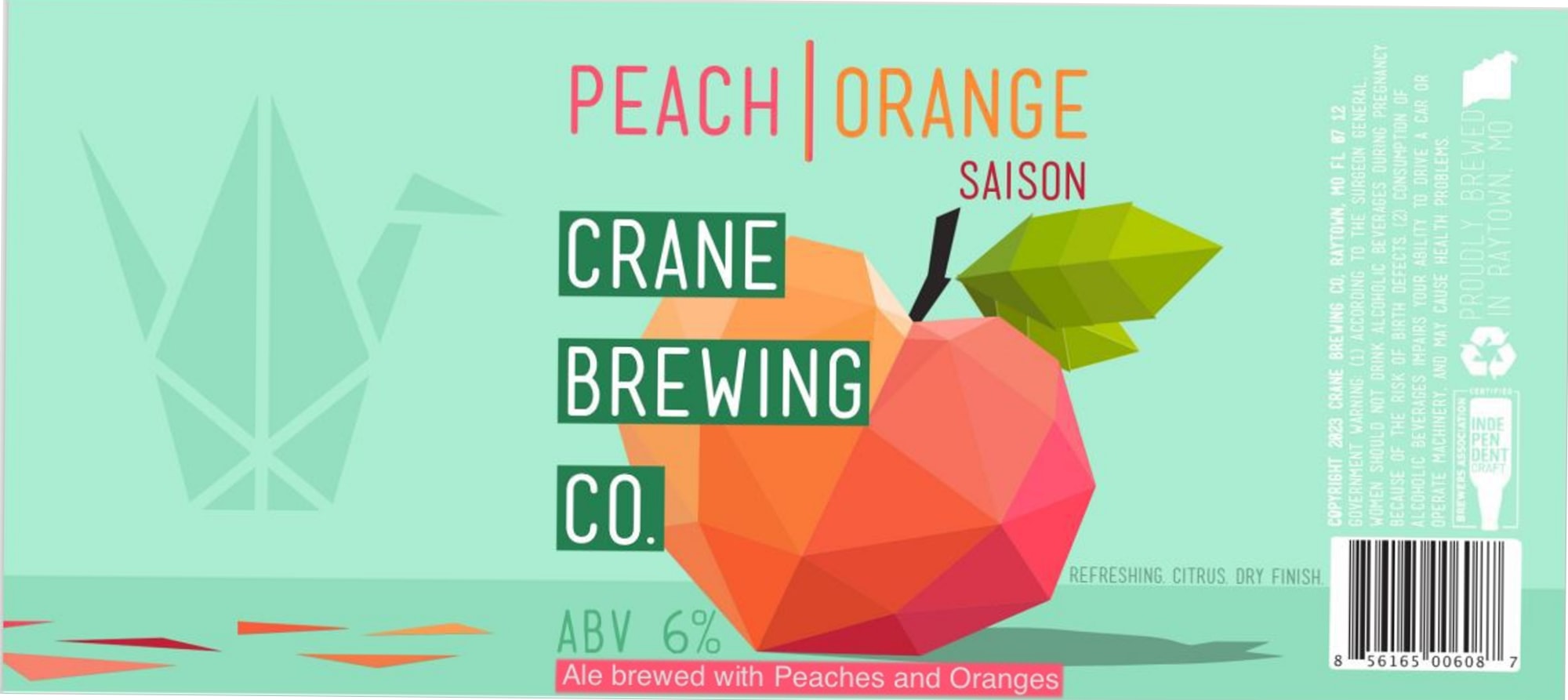 Peach Orange Saison by Crane Brewing Co. - beer label