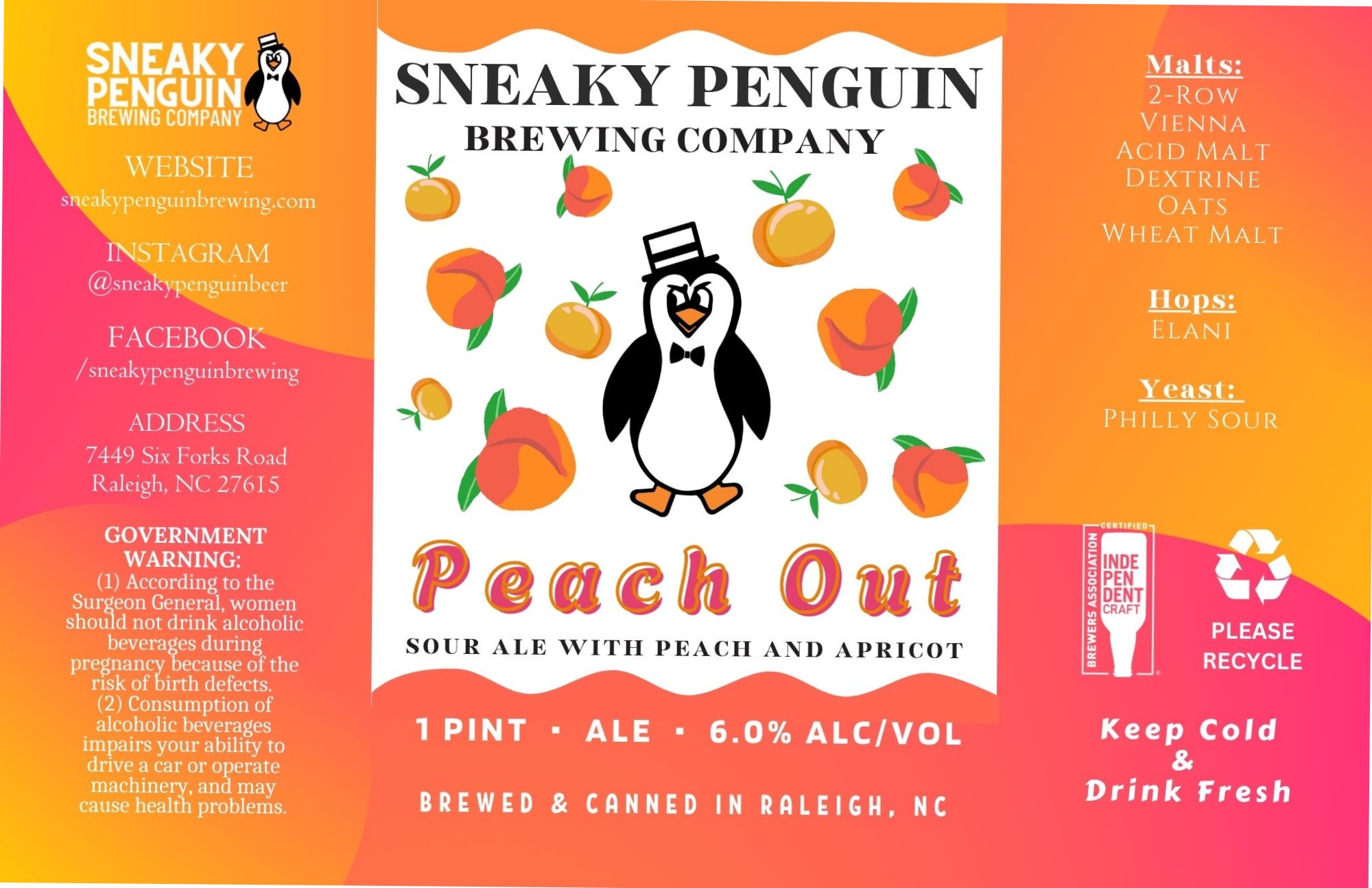 Peach Out by Sneaky Penguin Brewing Company - beer label