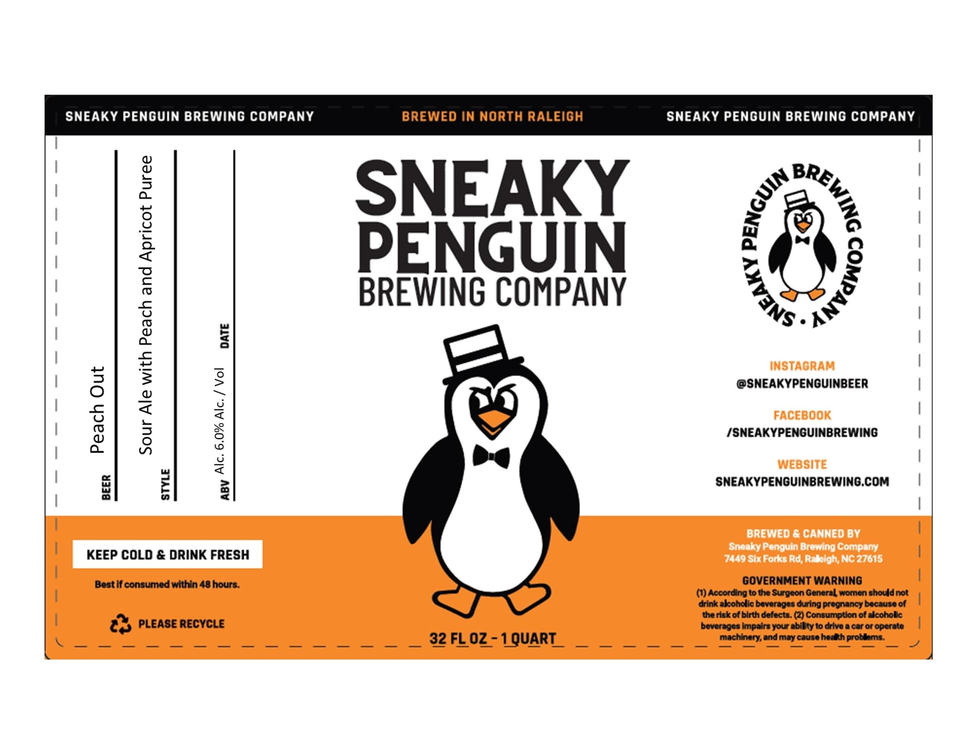 Peach Out by Sneaky Penguin Brewing Company - beer label