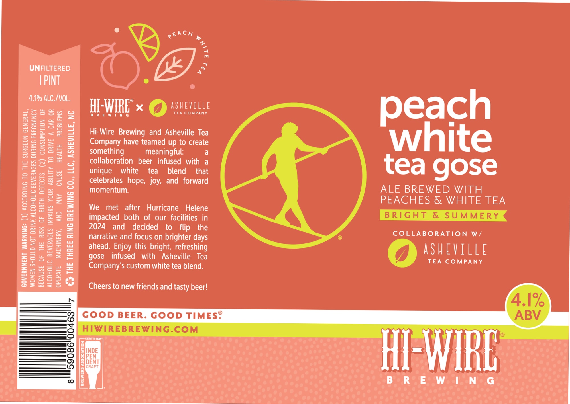 Peach White Tea Gose by Hi-Wire Brewing - beer label