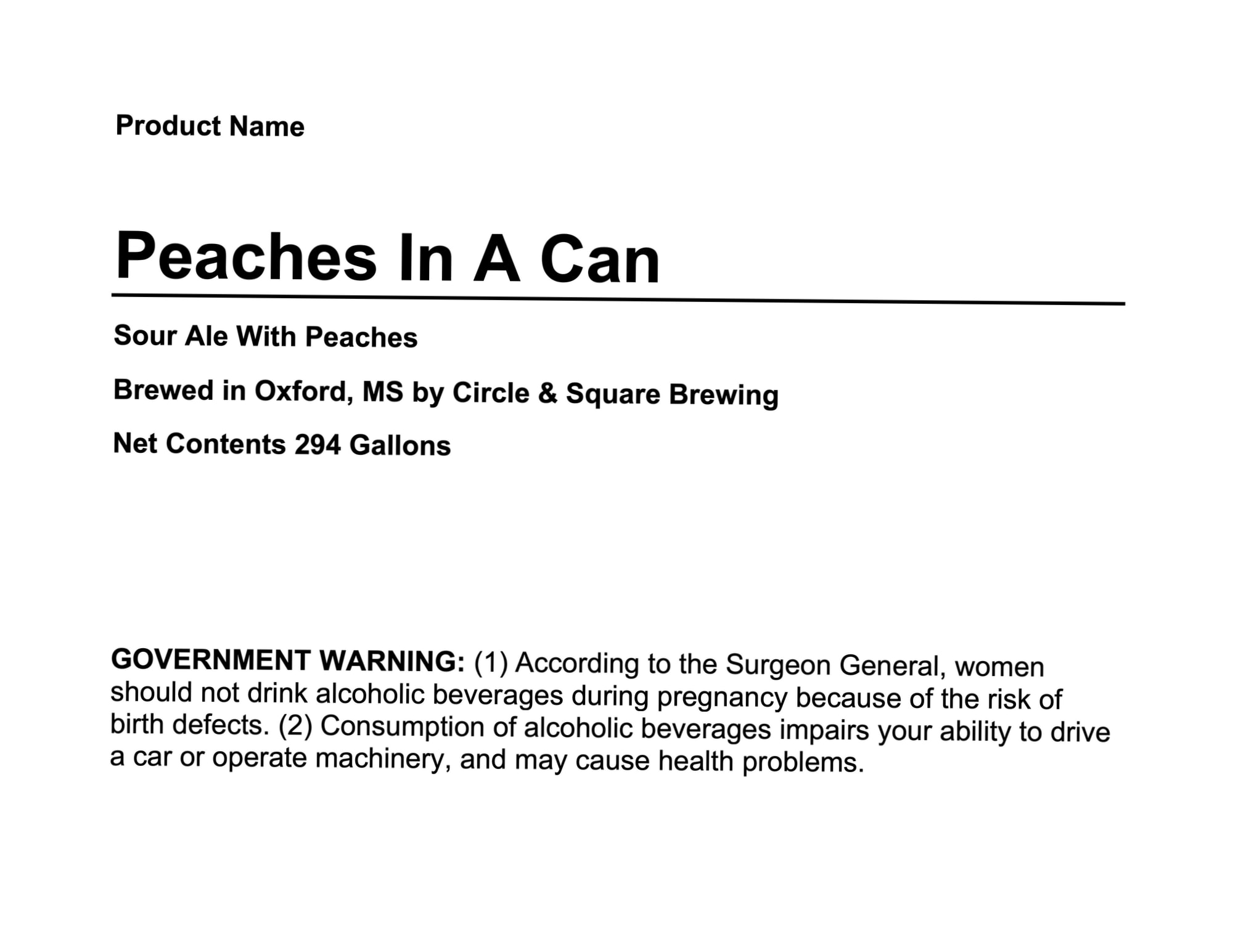 Peaches In A Can by Circle & Square Brewing - beer label