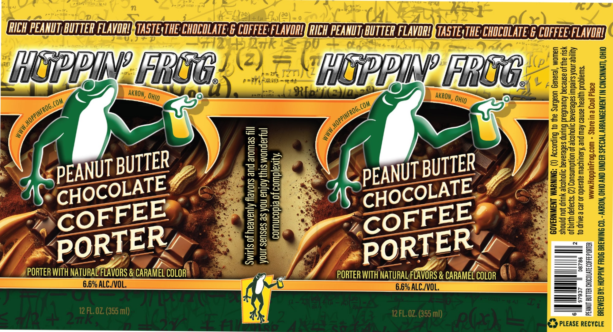 Peanut Butter Chocolate Coffee Porter by Hoppin' Frog Brewery - beer label