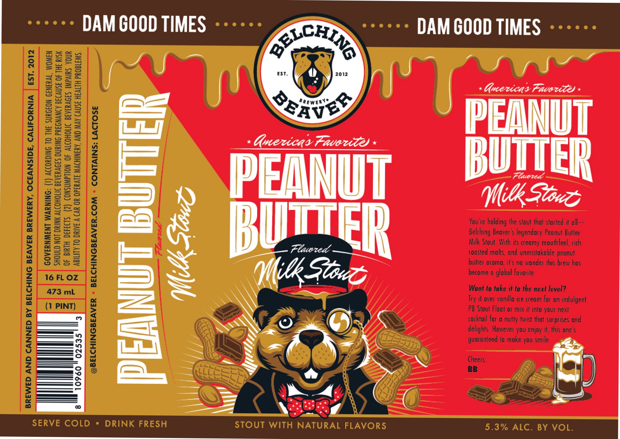 Peanut Butter Milk Stout by Belching Beaver Brewery - beer label