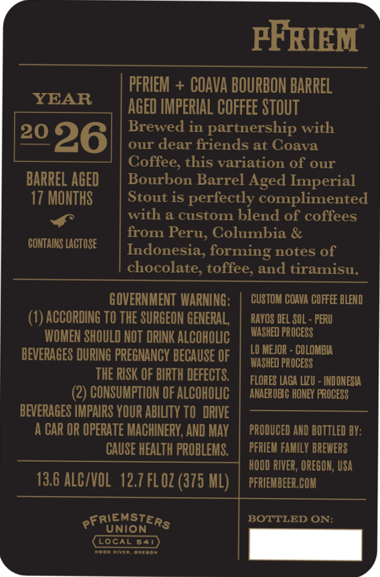 Pfriem + Coava Bourbon Barrel Aged Imperial Coffee Stout by Pfriem Family Brewers - beer label