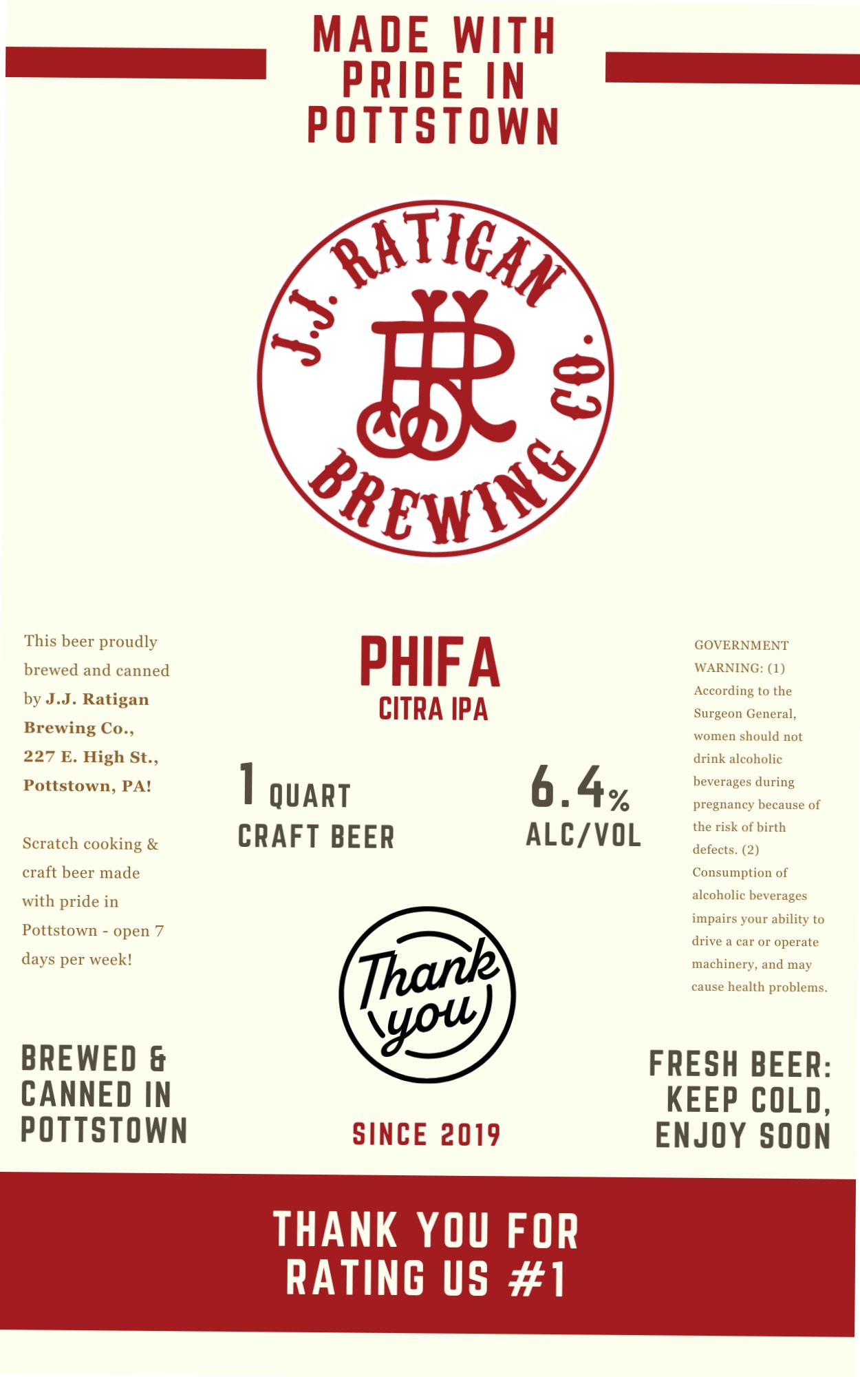 Phifa by J.J. Ratigan Brewing Co. - beer label