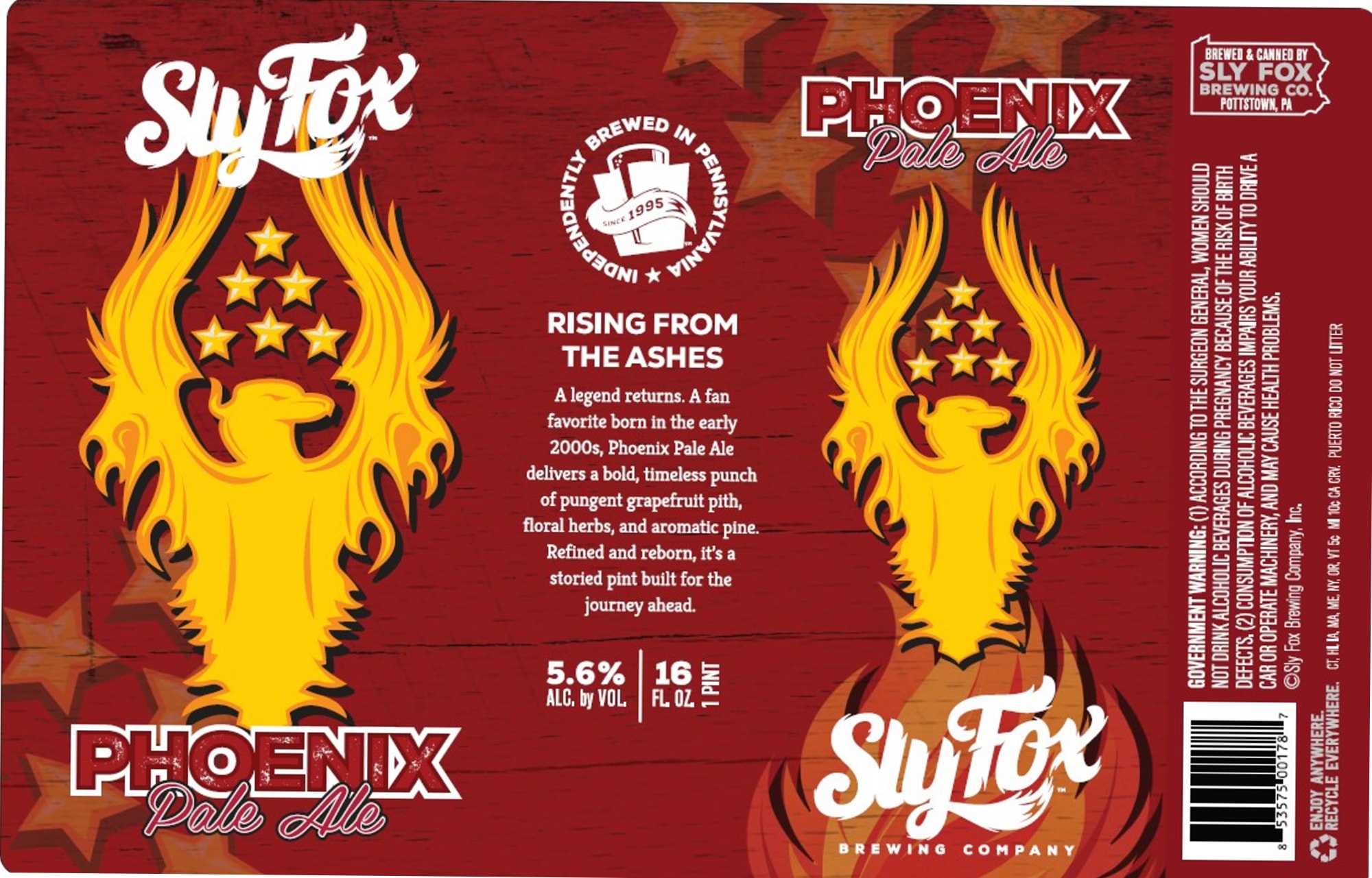 Phoenix Pale Ale by Sly Fox Brewing Company - beer label