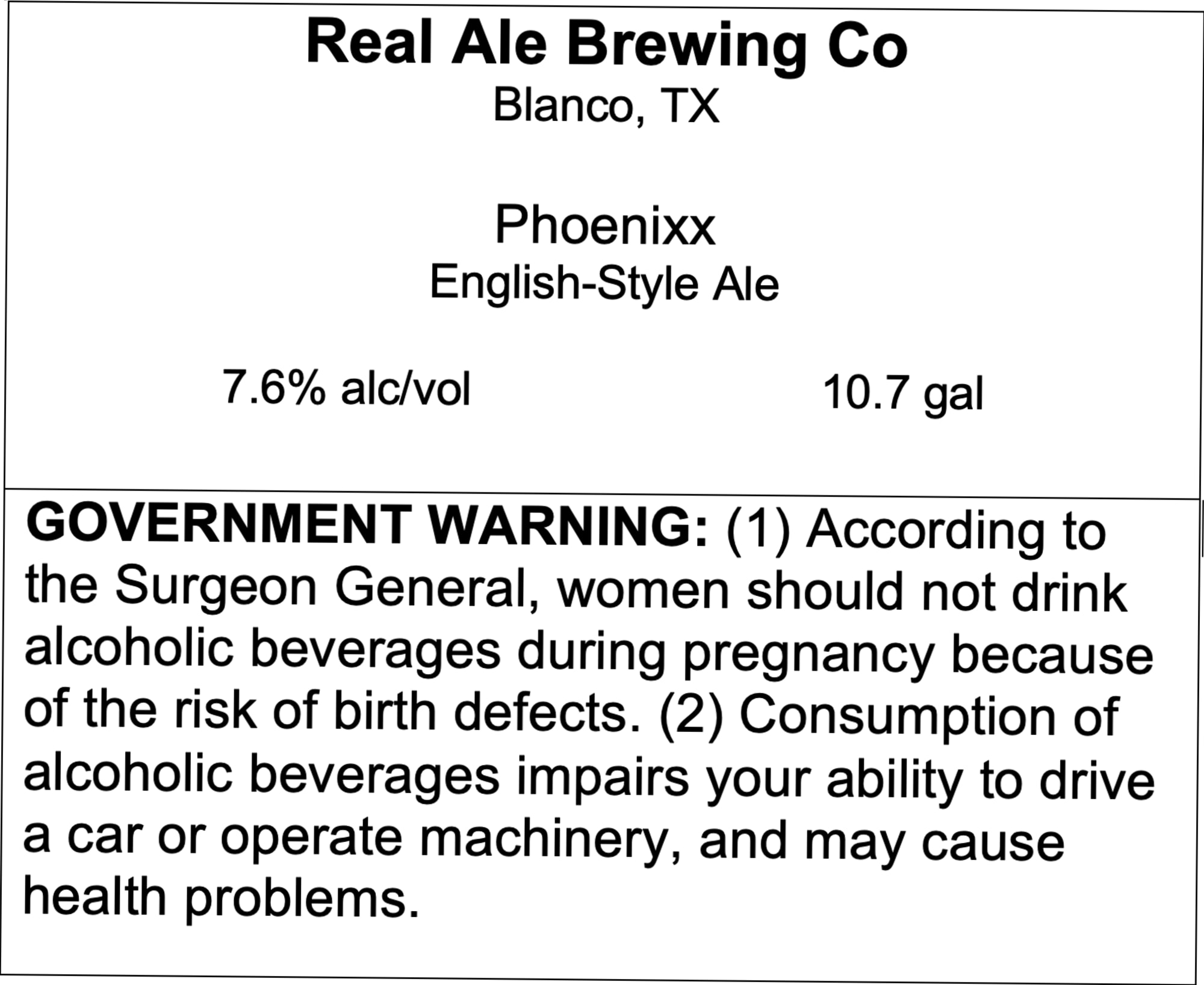 Phoenixx by Real Ale Brewing Co - beer label