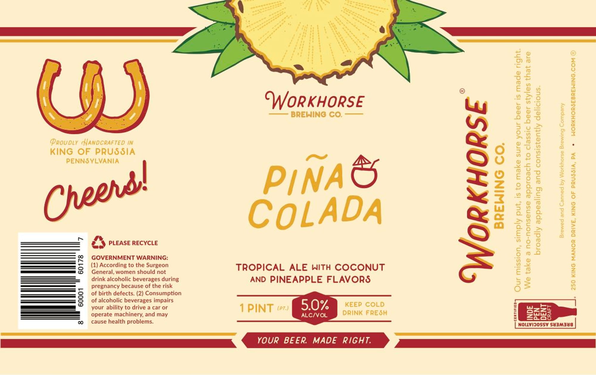 Piña Colada by Workhorse Brewing Co. - beer label