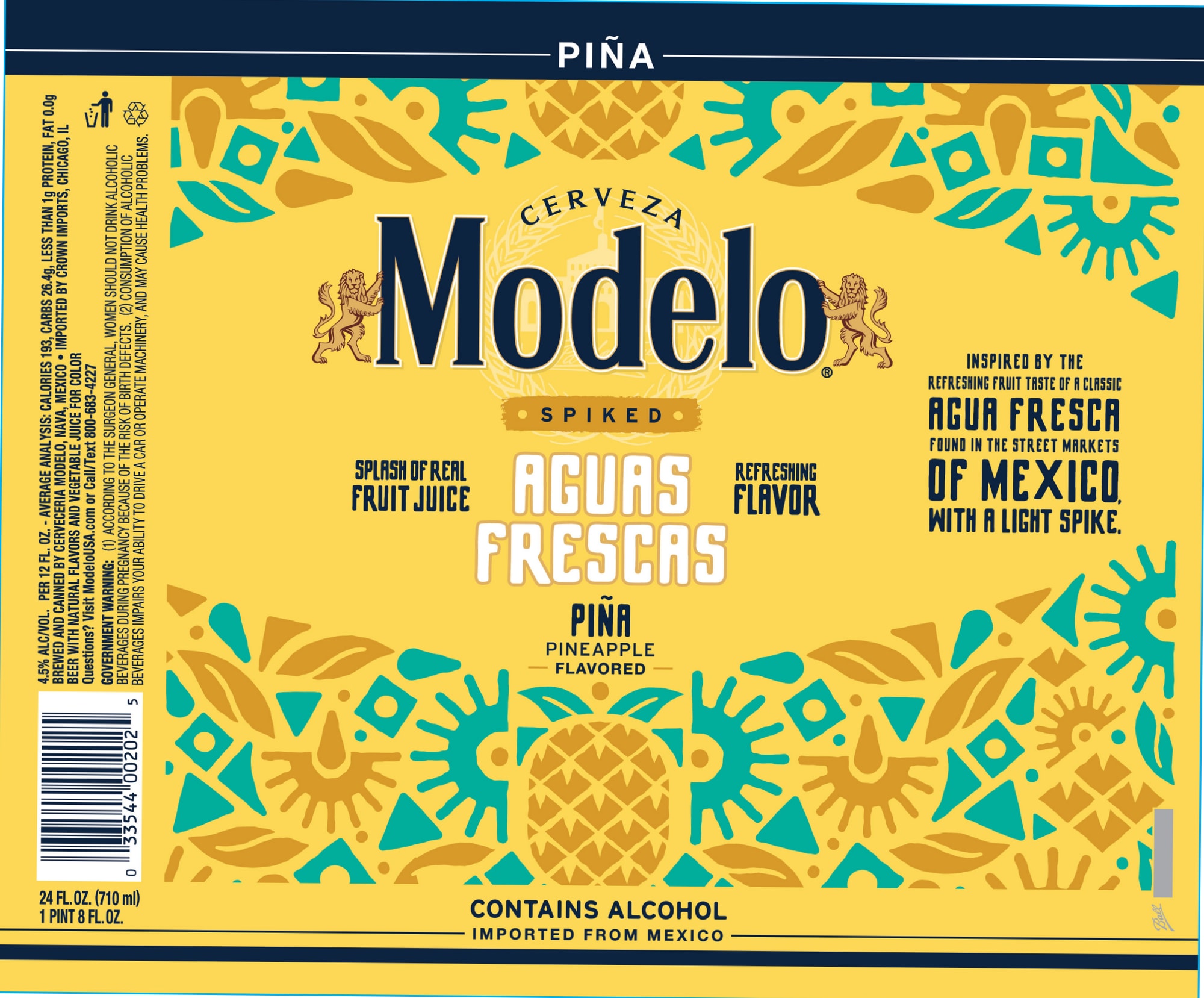 Piña Spiked Cerveza by Modelo - beer label