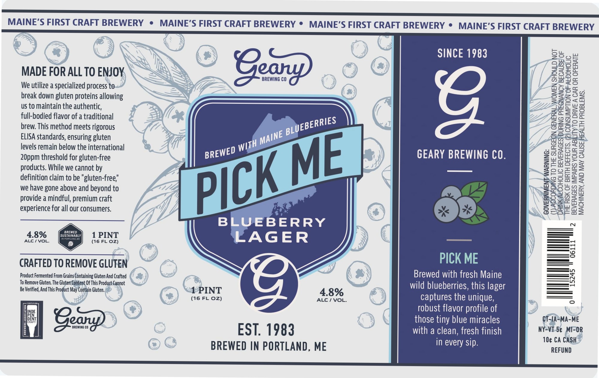 Pick Me Blueberry Lager by Geary Brewing Co. - beer label