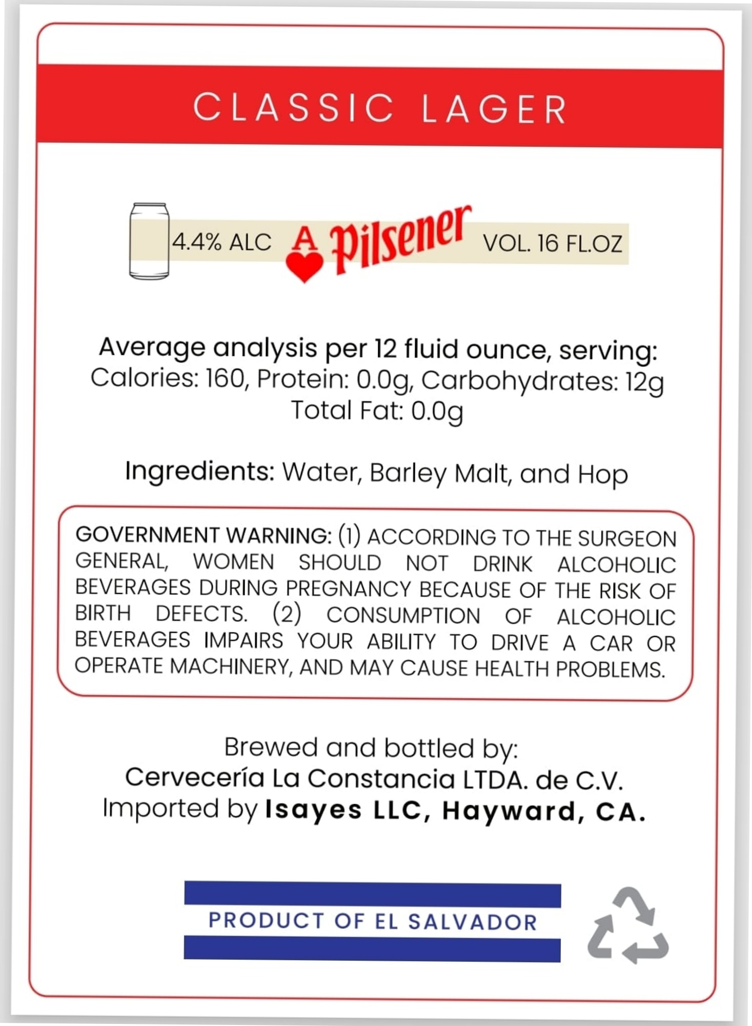 Pilsner by Cervecería La Constancia - beer label